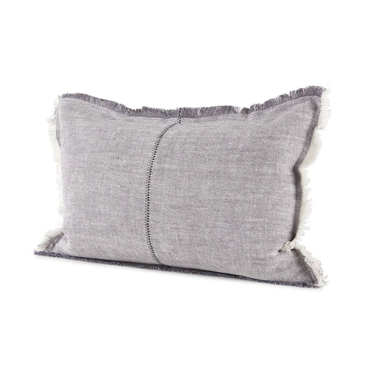 Thais Gray 13x21 Fabric Fringed Pillow Cover with Non-Allergen Filler (Set of 2) - Ornate Home