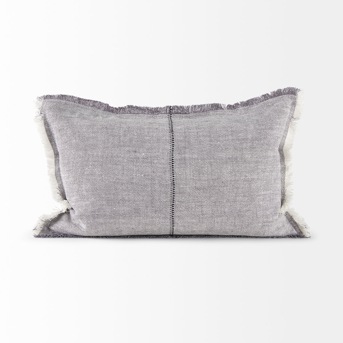 Thais Gray 13x21 Fabric Fringed Pillow Cover with Non-Allergen Filler (Set of 2) - Ornate Home