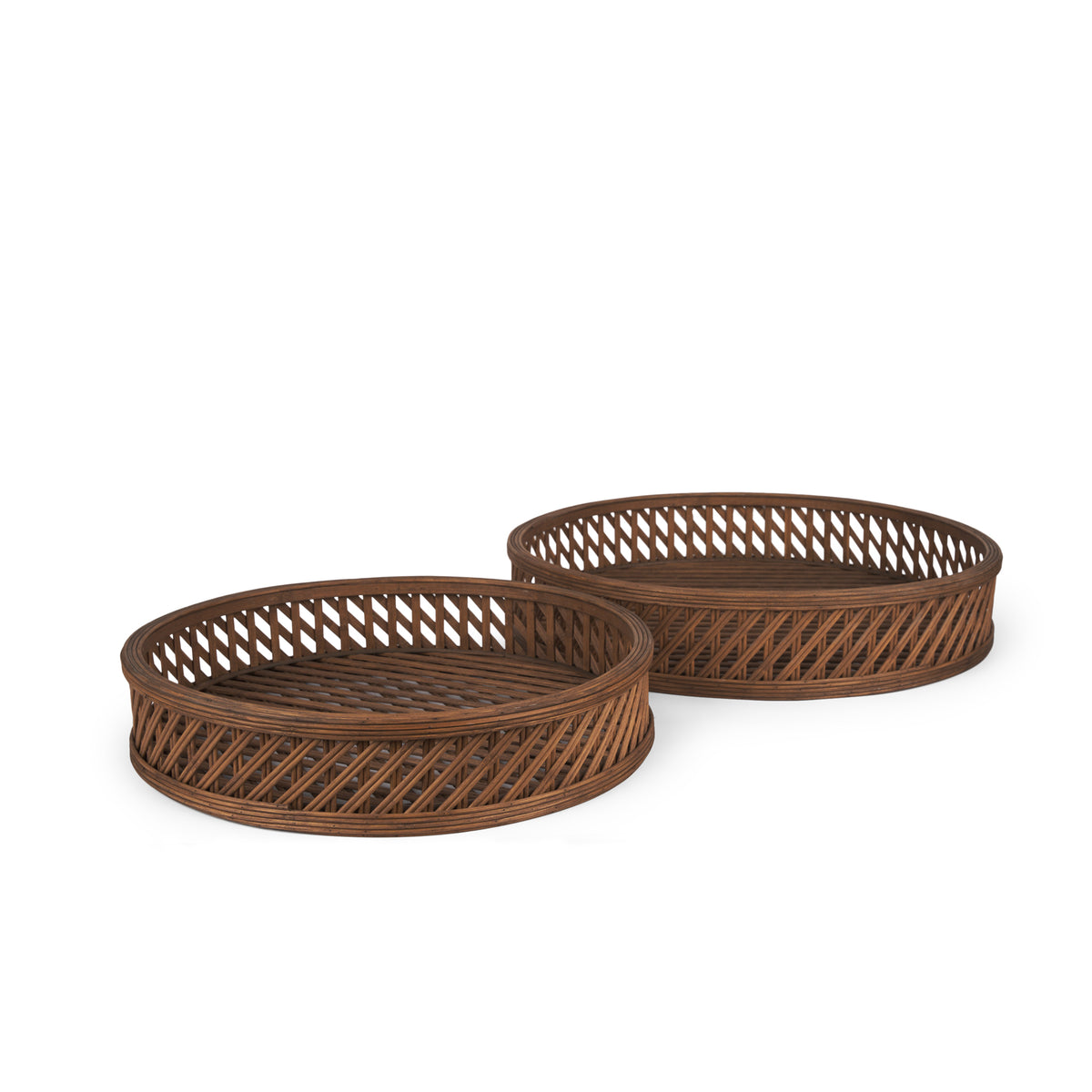 Thala Medium Brown Round Wicker Tray (Set of 2) - Ornate Home