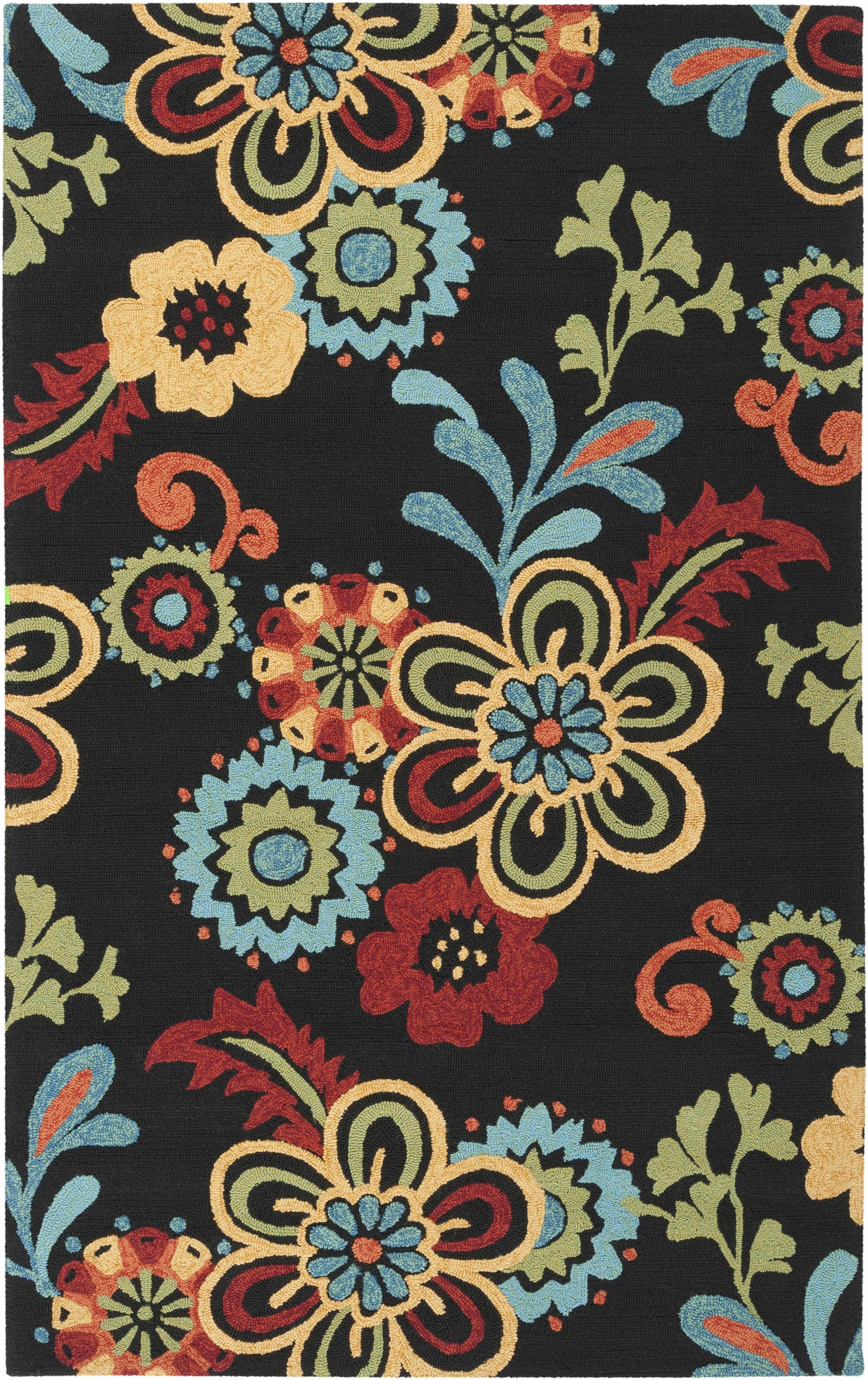 Thaxton Colorful Flowers on Black Outdoor Area Rug - Clearance - Ornate Home