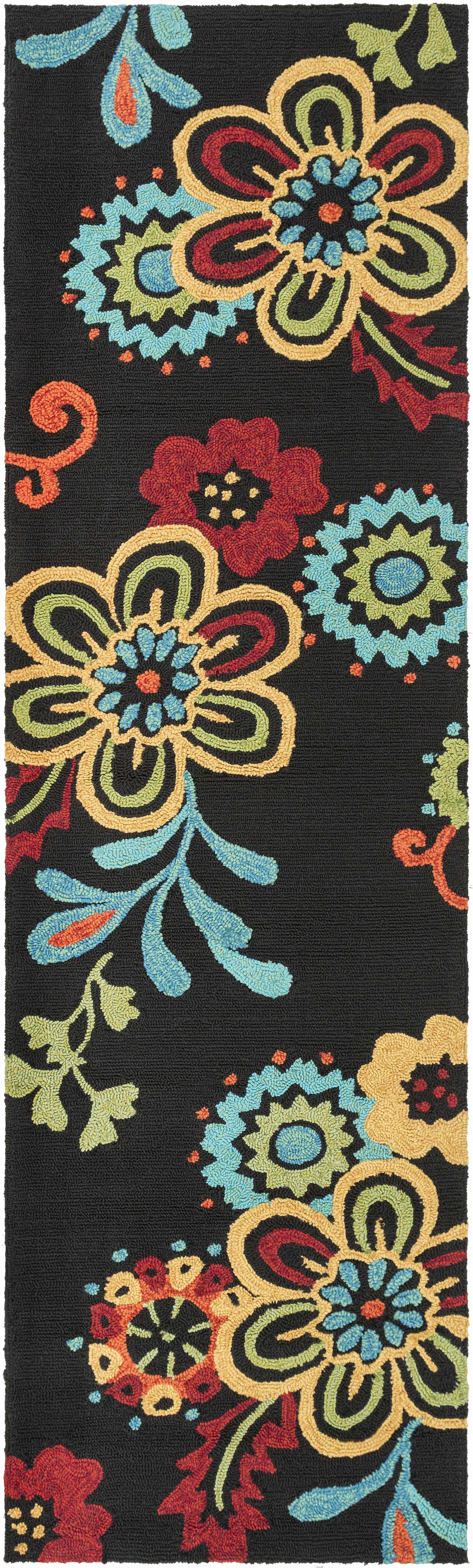 Thaxton Colorful Flowers on Black Outdoor Area Rug - Clearance - Ornate Home