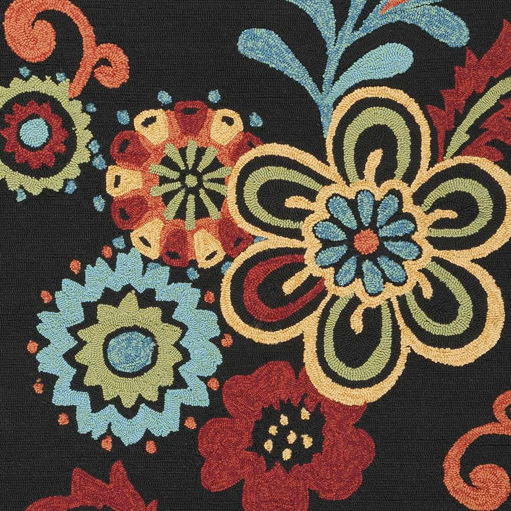 Thaxton Colorful Flowers on Black Outdoor Area Rug - Clearance - Ornate Home