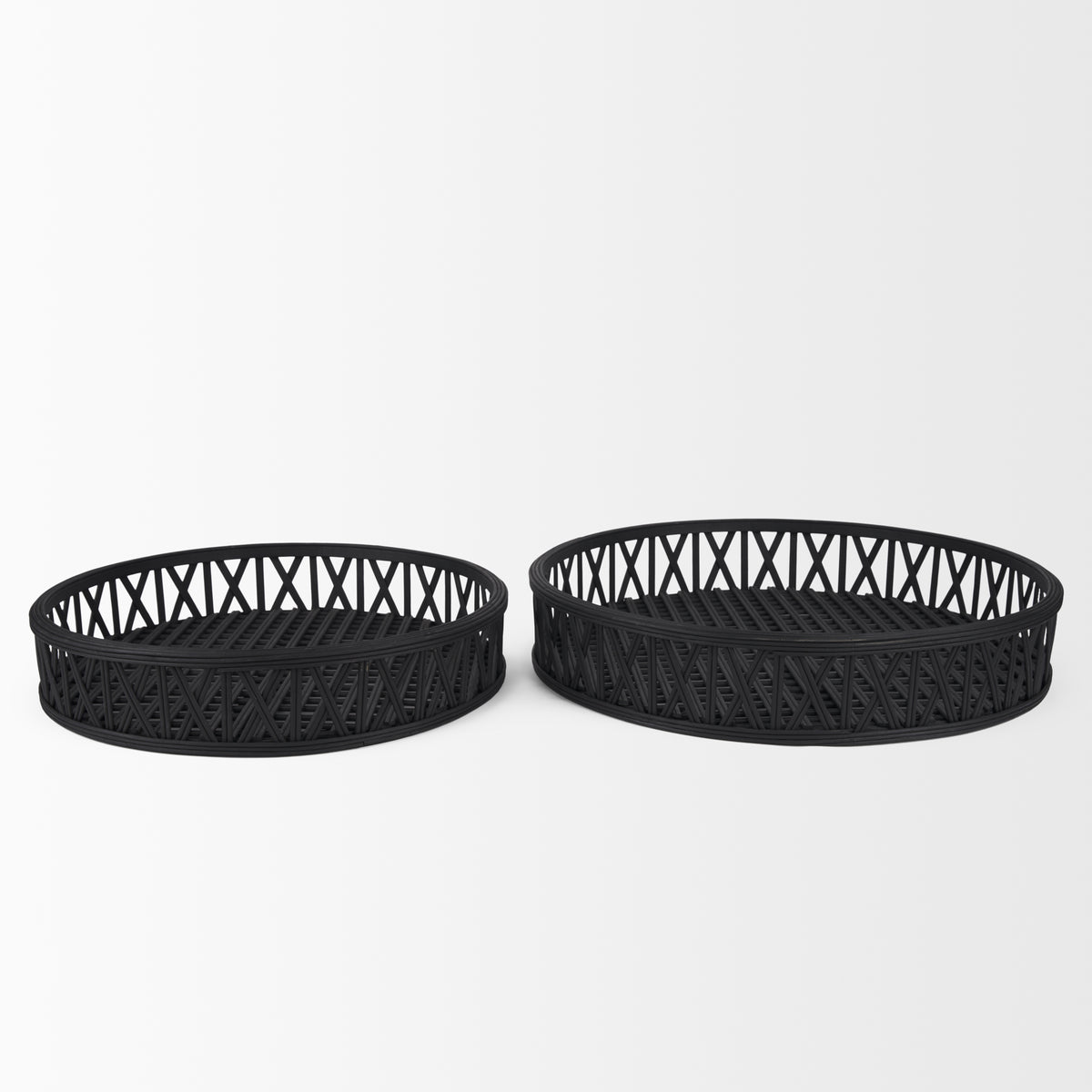 Thea Matte Black Wicker Trays (Set of 2) - Ornate Home