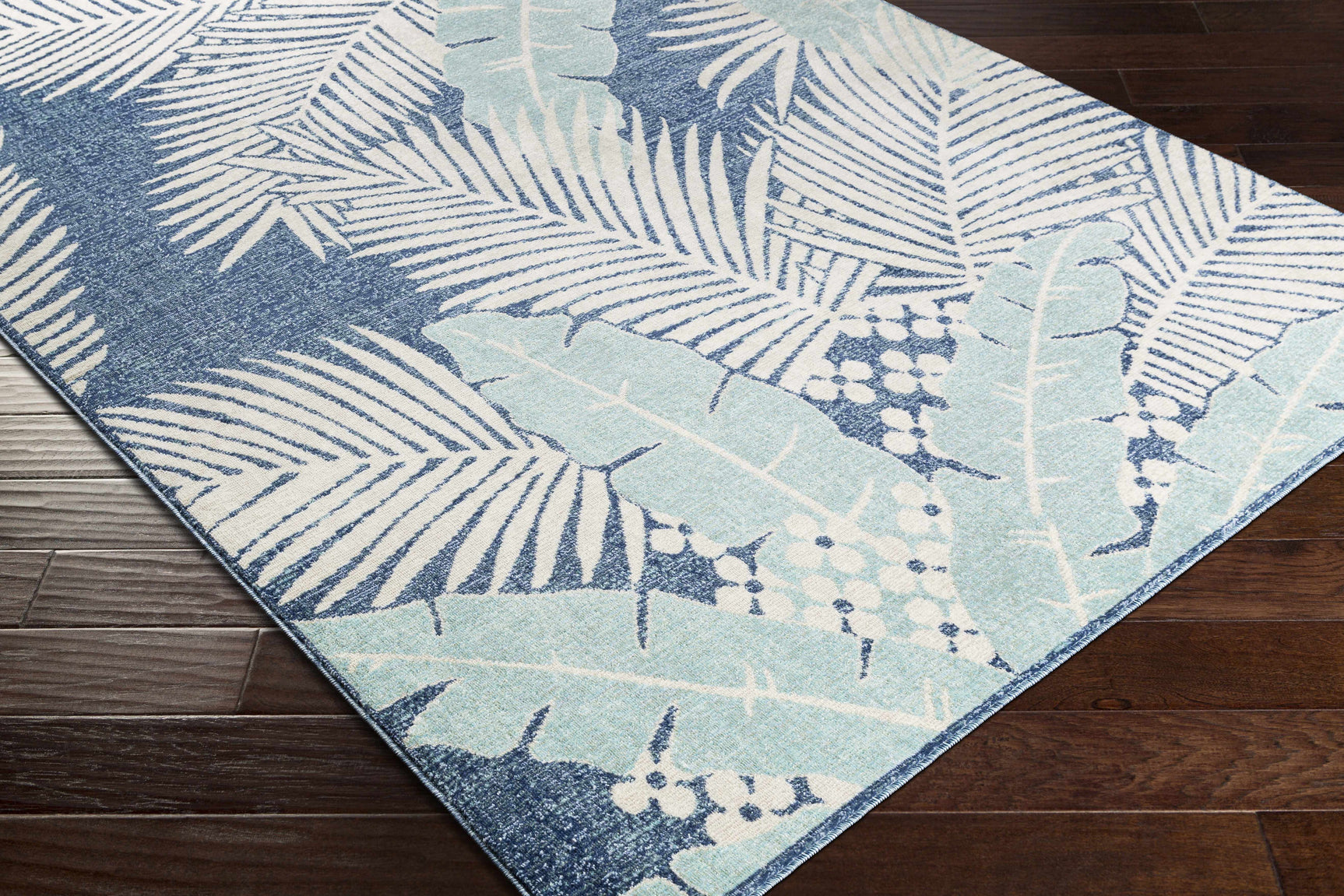 Thebarton Coastal Blue Palm Area Rug - Ornate Home