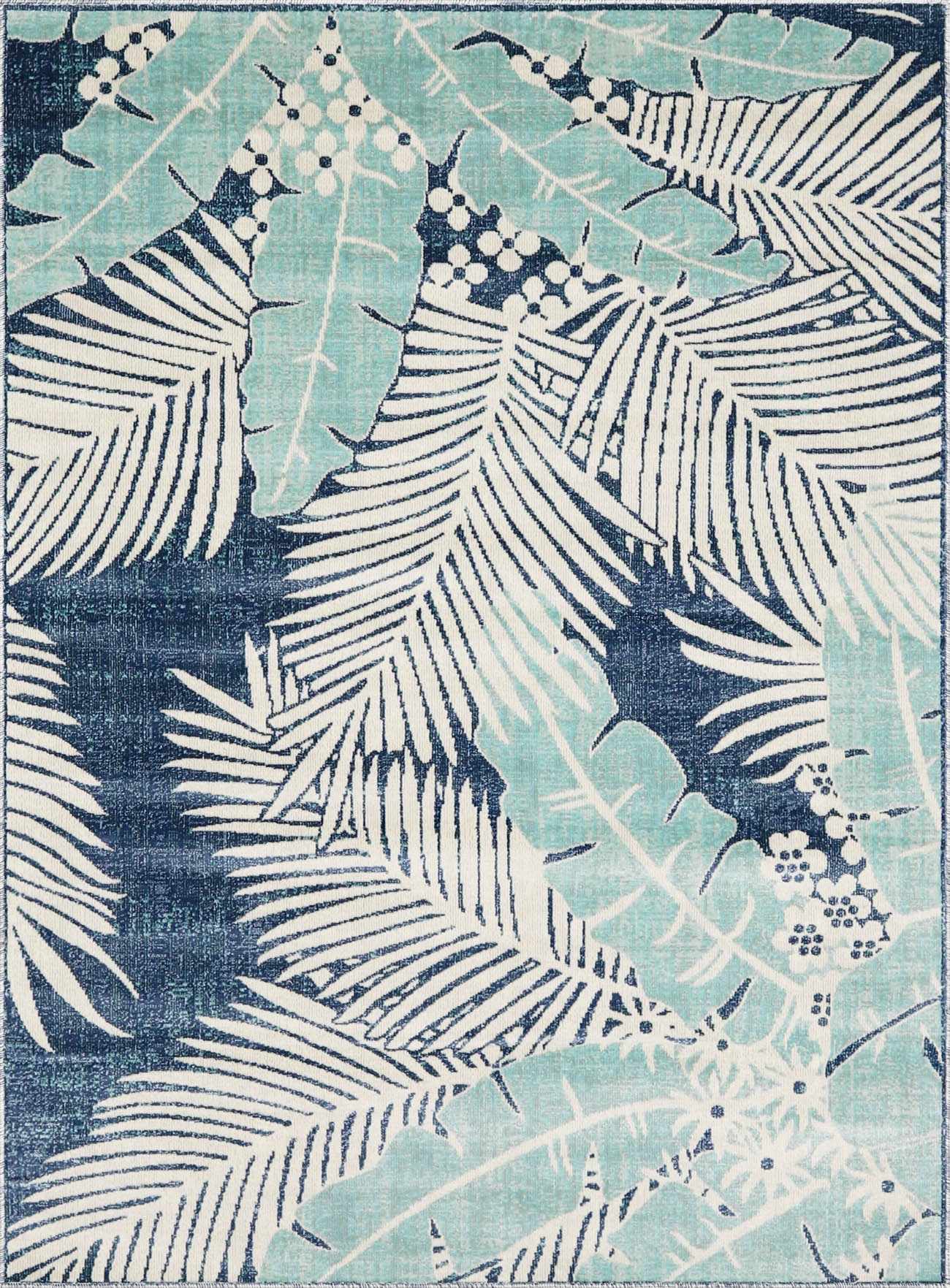 Thebarton Coastal Blue Palm Outdoor Area Rug - Ornate Home
