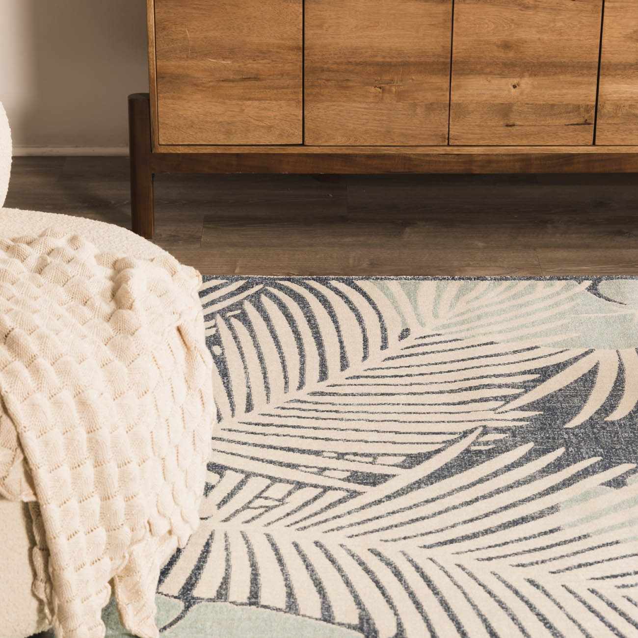 Thebarton Coastal Blue Palm Outdoor Area Rug - Ornate Home