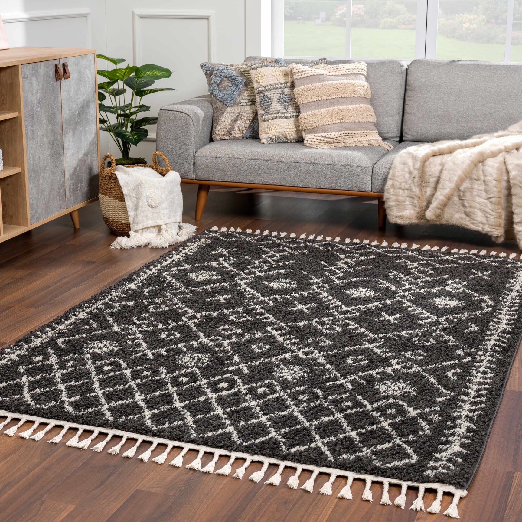 Thetford Black Berber Shag Rug - Clearance - Ornate Home