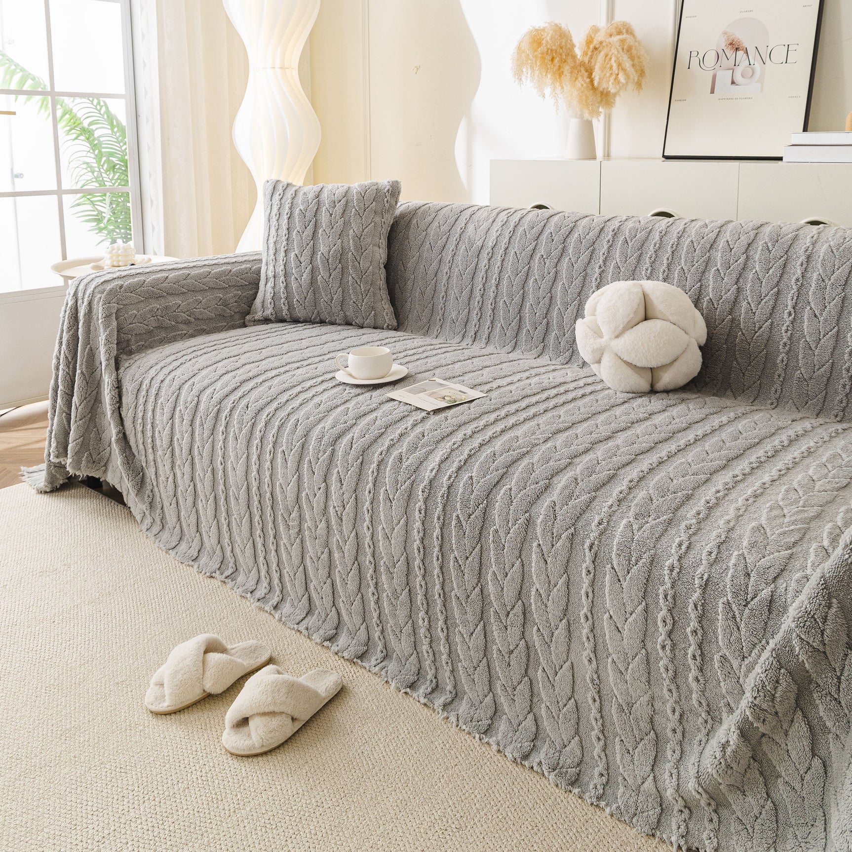 Thick Cozy 3D Cable Sofa Throw Cover, Plush Jacquard Warm Fleece Throw Blanket - Ornate Home