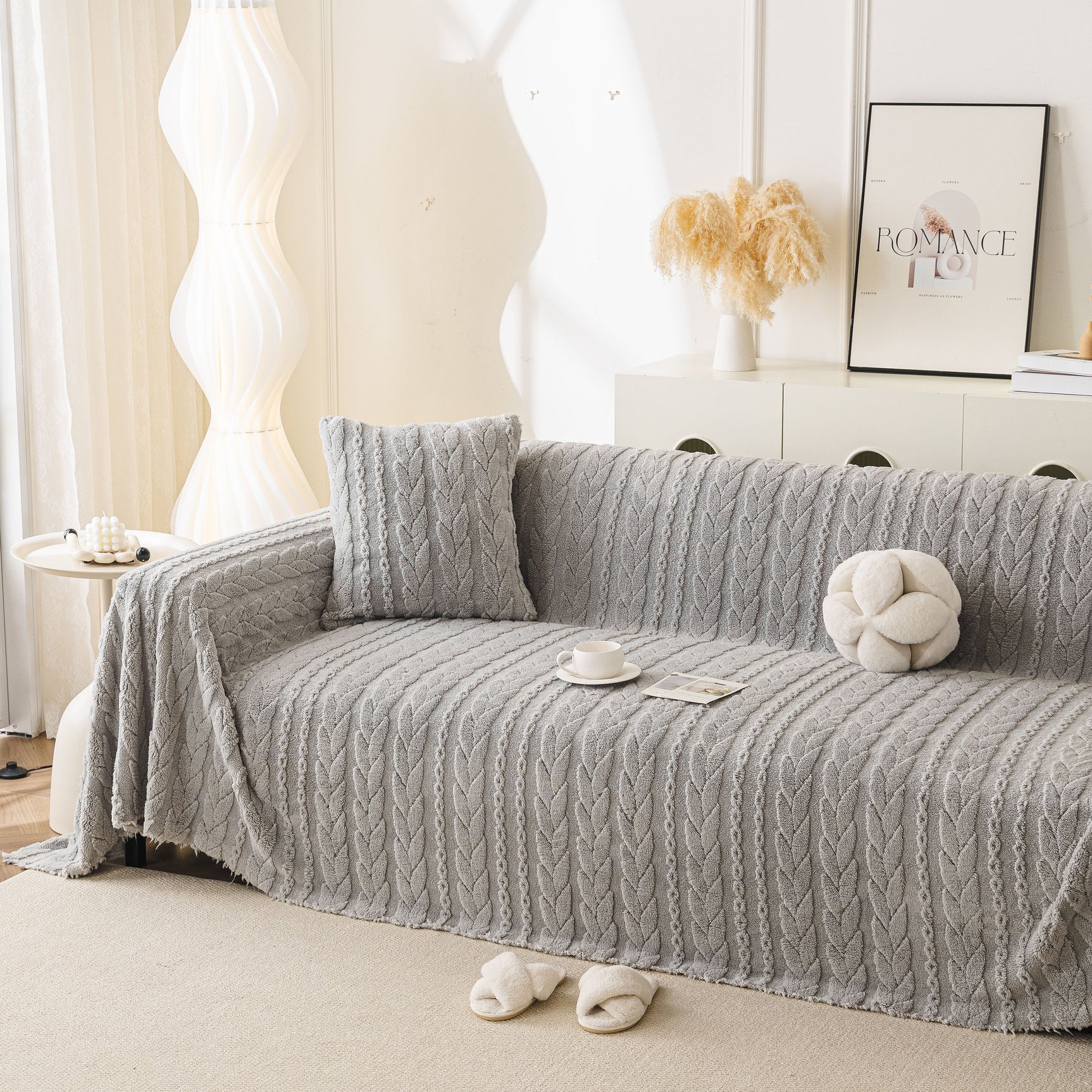 Thick Cozy 3D Cable Sofa Throw Cover, Plush Jacquard Warm Fleece Throw Blanket - Ornate Home