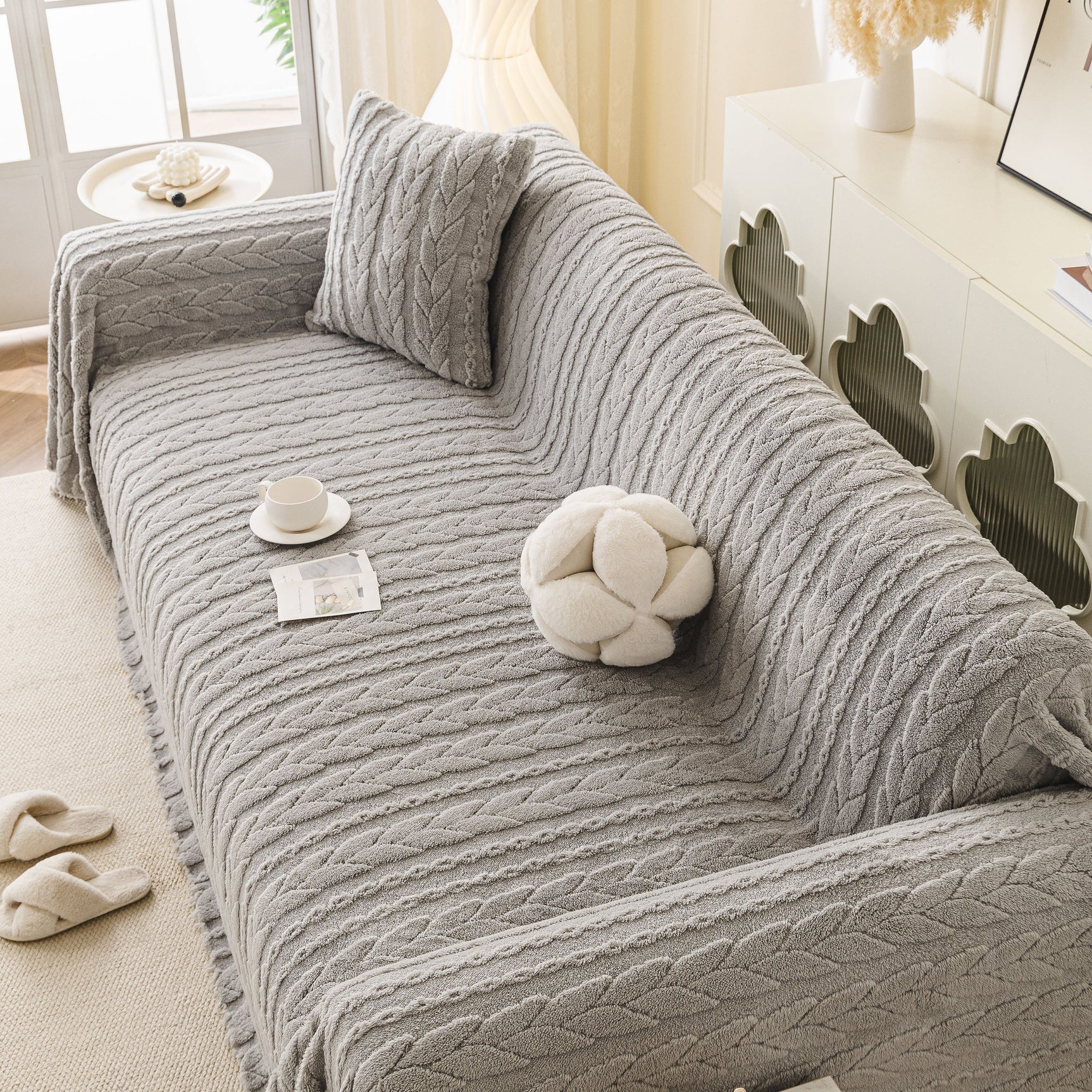 Thick Cozy 3D Cable Sofa Throw Cover, Plush Jacquard Warm Fleece Throw Blanket - Ornate Home