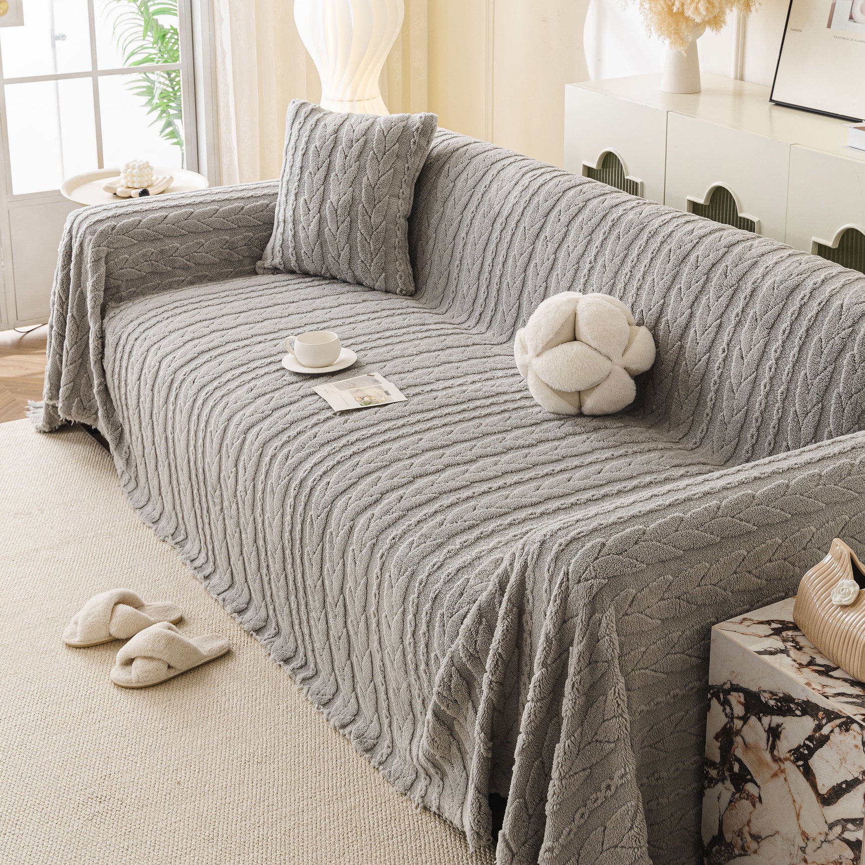 Thick Cozy 3D Cable Sofa Throw Cover, Plush Jacquard Warm Fleece Throw Blanket - Ornate Home