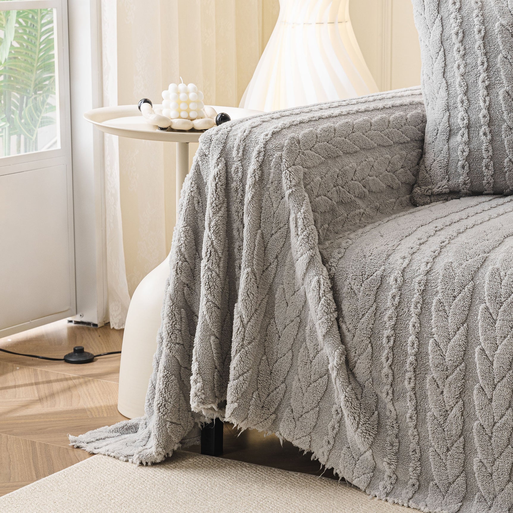 Thick Cozy 3D Cable Sofa Throw Cover, Plush Jacquard Warm Fleece Throw Blanket - Ornate Home
