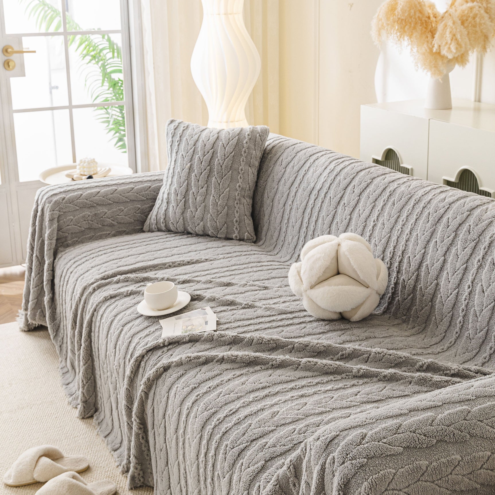 Thick Cozy 3D Cable Sofa Throw Cover, Plush Jacquard Warm Fleece Throw Blanket - Ornate Home