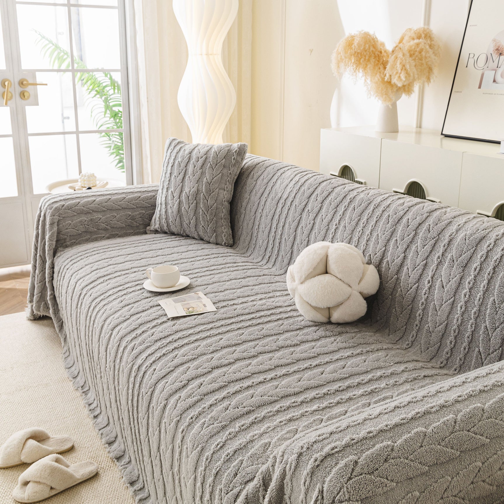 Thick Cozy 3D Cable Sofa Throw Cover, Plush Jacquard Warm Fleece Throw Blanket - Ornate Home