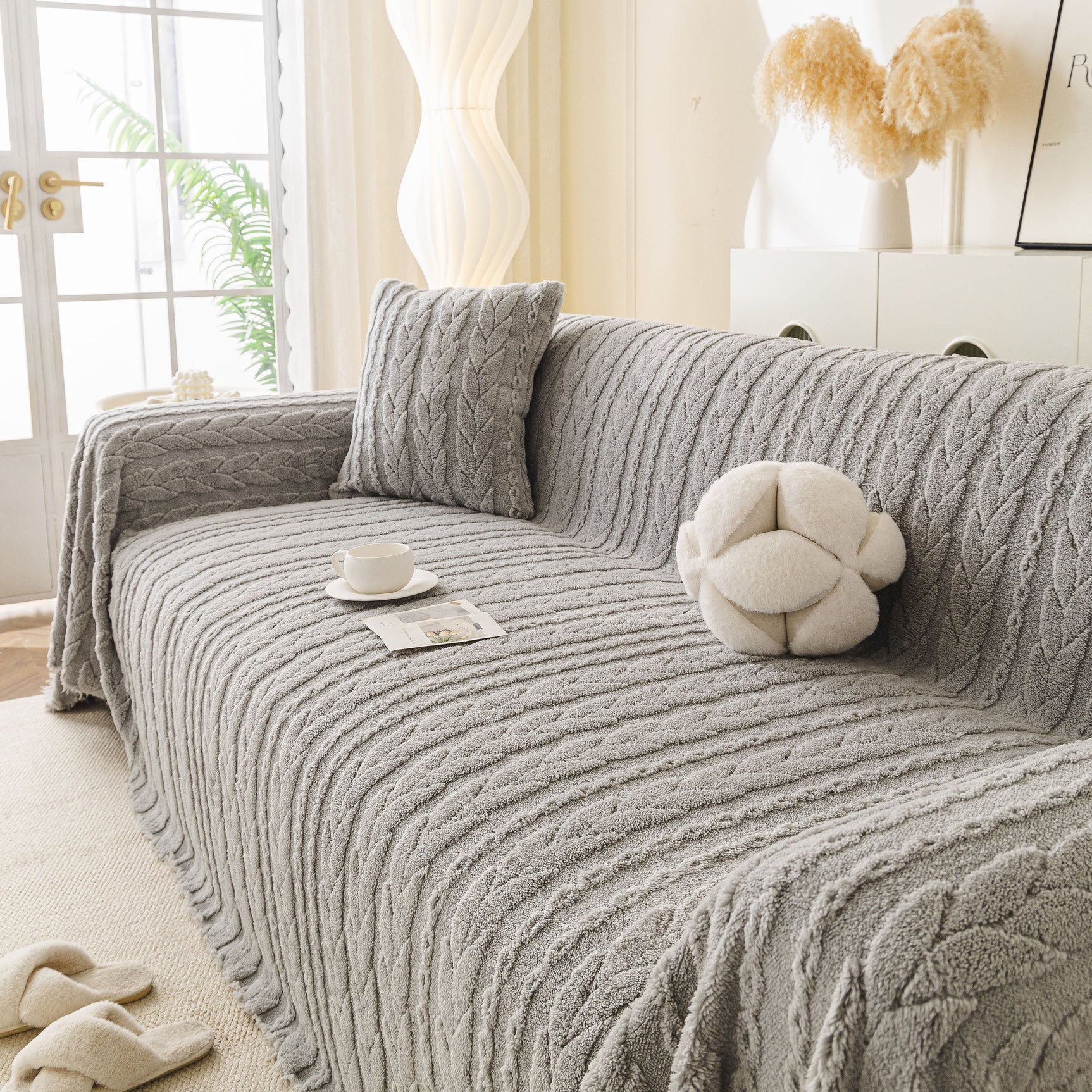 Thick Cozy 3D Cable Sofa Throw Cover, Plush Jacquard Warm Fleece Throw Blanket - Ornate Home