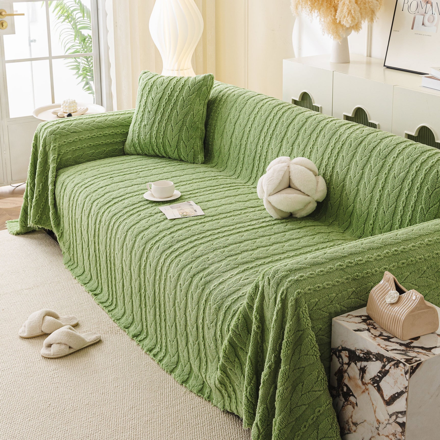 Thick Cozy 3D Cable Sofa Throw Cover, Plush Jacquard Warm Fleece Throw Blanket - Ornate Home