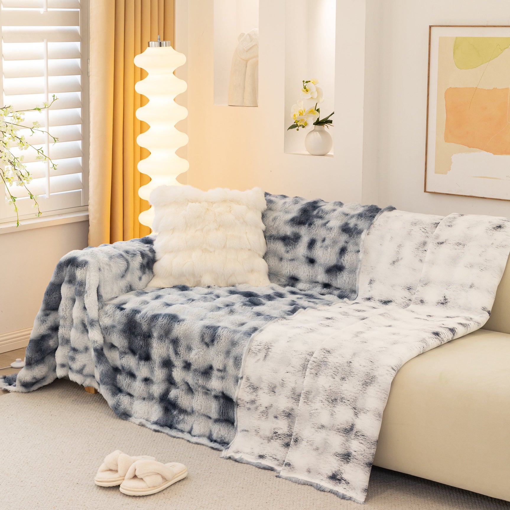 Thick Faux Fur Couch Cover Fluffy Fuzzy Warm Washable Furniture Protector for Kids Pets - Ornate Home