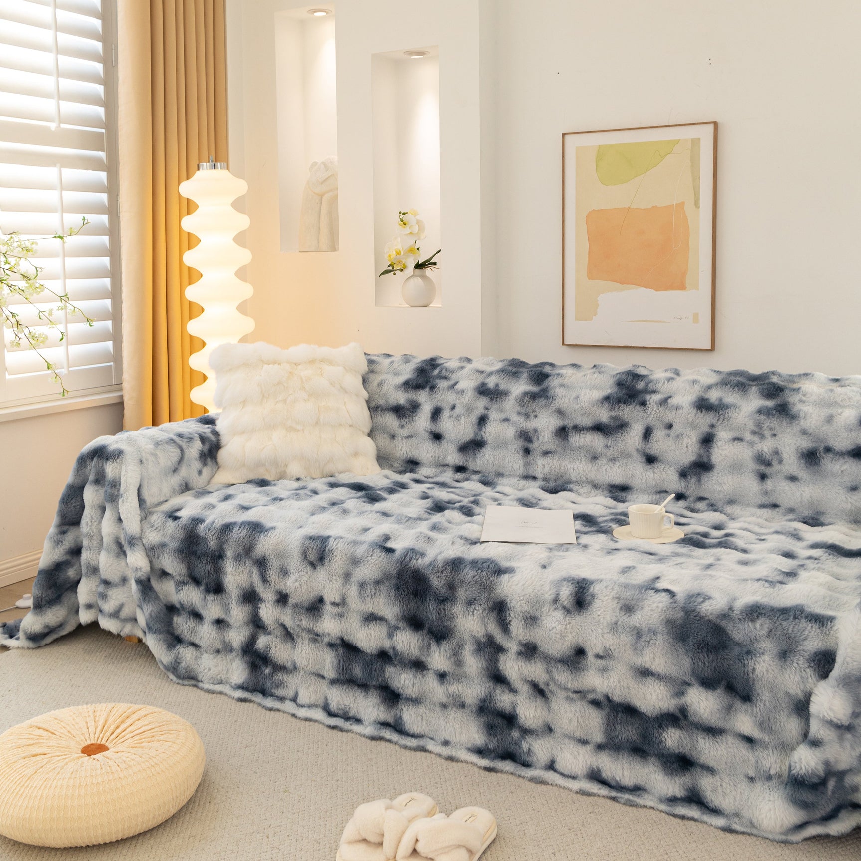 Thick Faux Fur Couch Cover Fluffy Fuzzy Warm Washable Furniture Protector for Kids Pets - Ornate Home