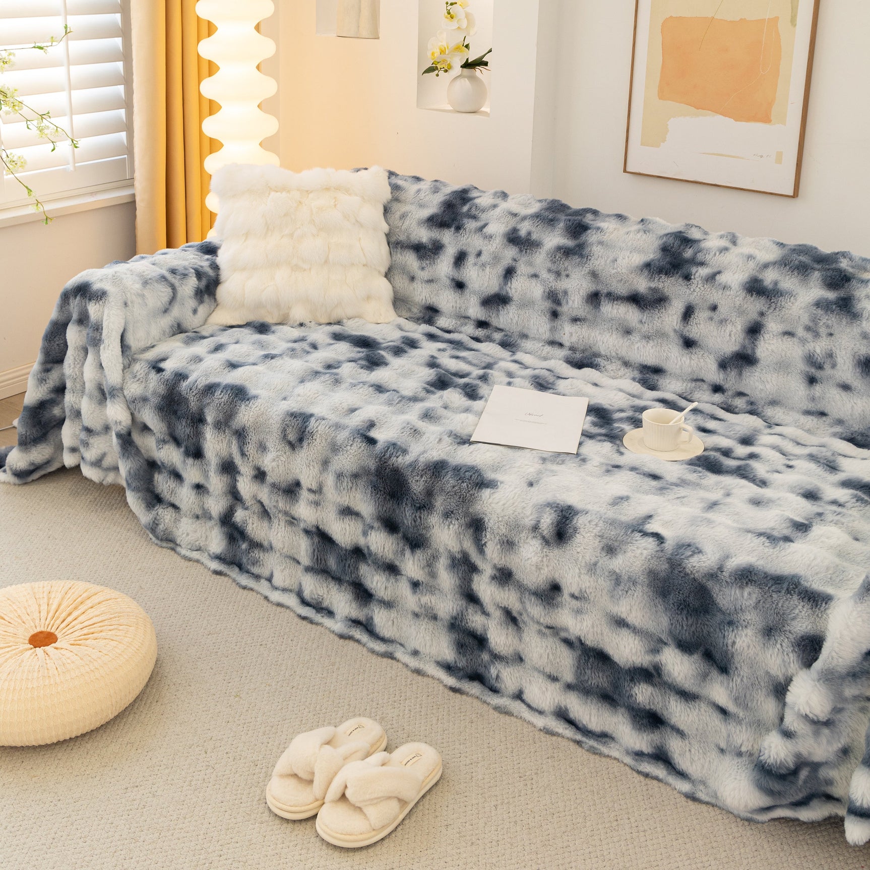 Thick Faux Fur Couch Cover Fluffy Fuzzy Warm Washable Furniture Protector for Kids Pets - Ornate Home
