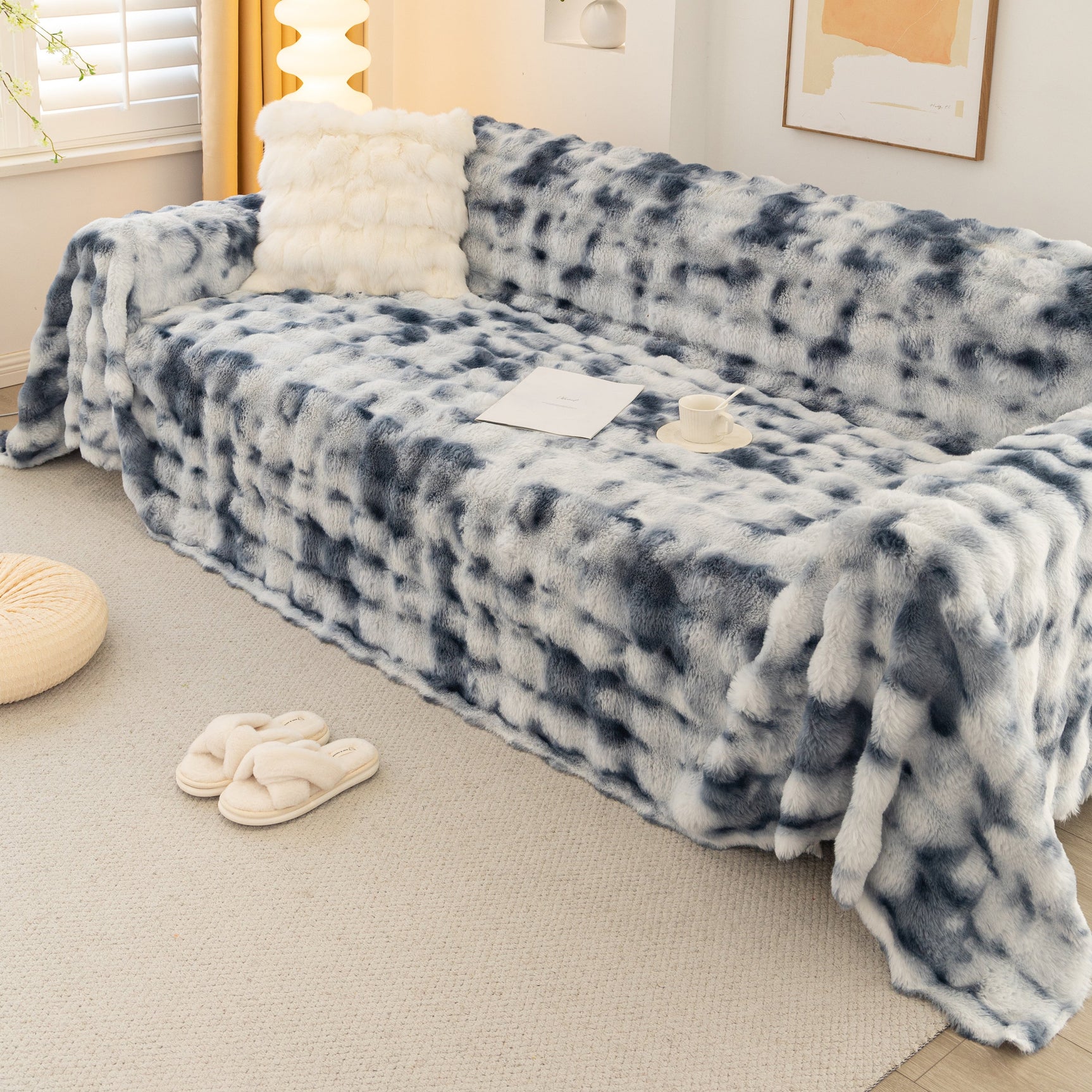 Thick Faux Fur Couch Cover Fluffy Fuzzy Warm Washable Furniture Protector for Kids Pets - Ornate Home