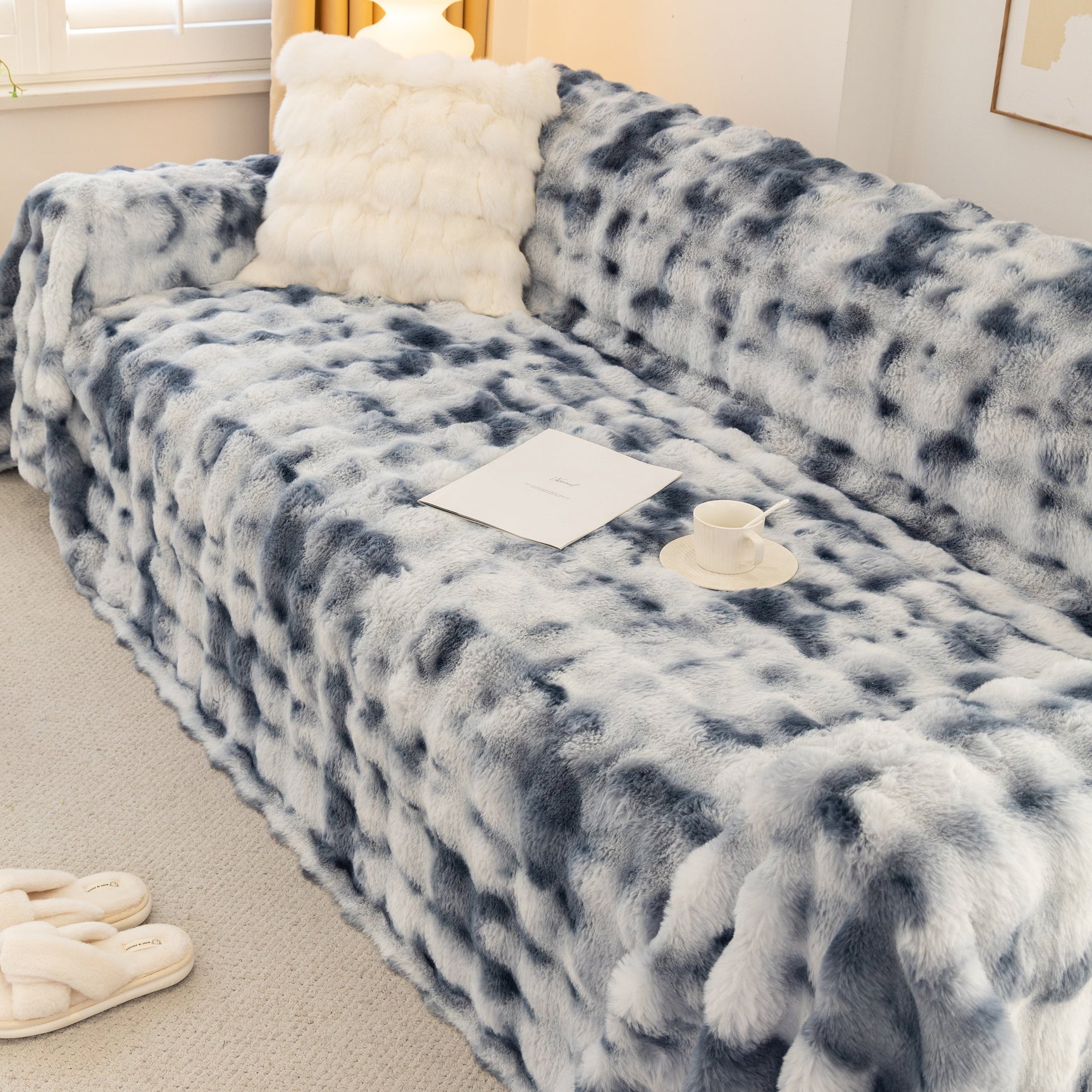 Thick Faux Fur Couch Cover Fluffy Fuzzy Warm Washable Furniture Protector for Kids Pets - Ornate Home