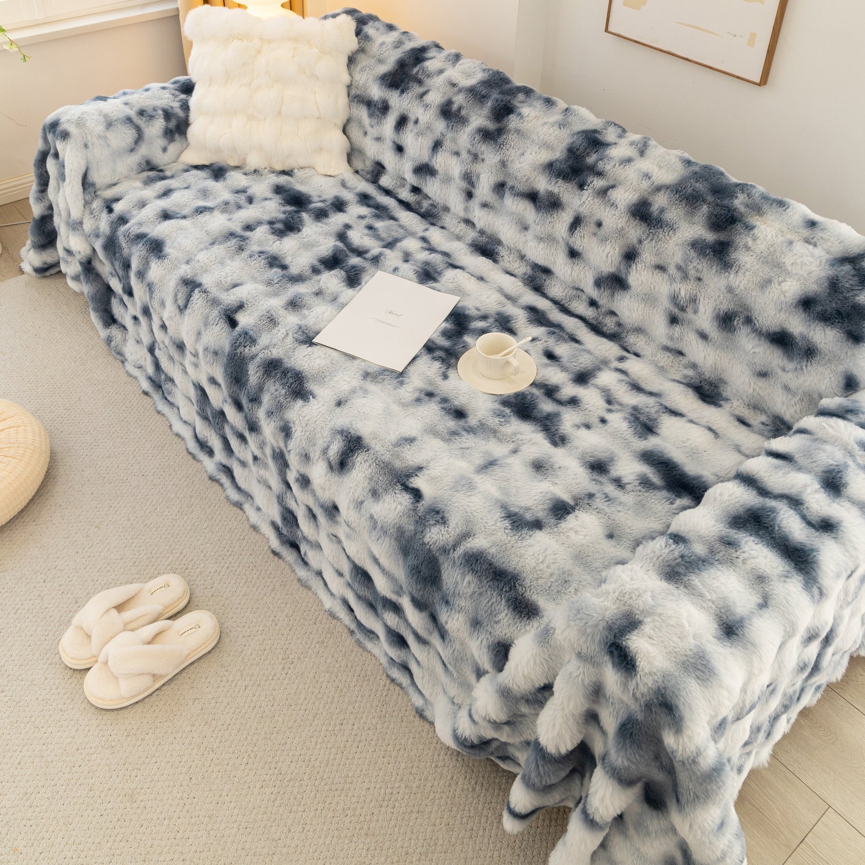 Thick Faux Fur Couch Cover Fluffy Fuzzy Warm Washable Furniture Protector for Kids Pets - Ornate Home