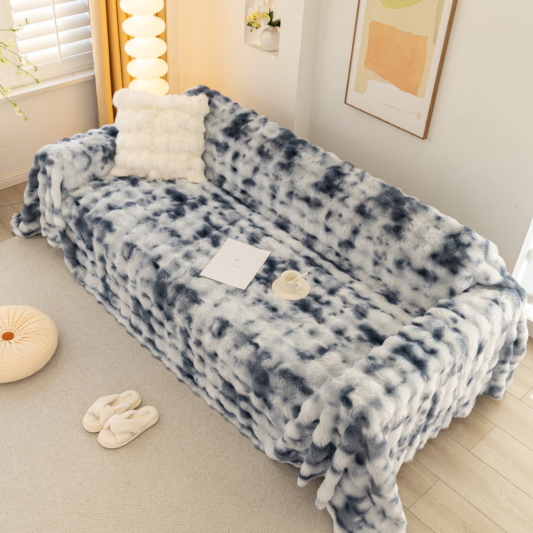 Thick Faux Fur Couch Cover Fluffy Fuzzy Warm Washable Furniture Protector for Kids Pets - Ornate Home