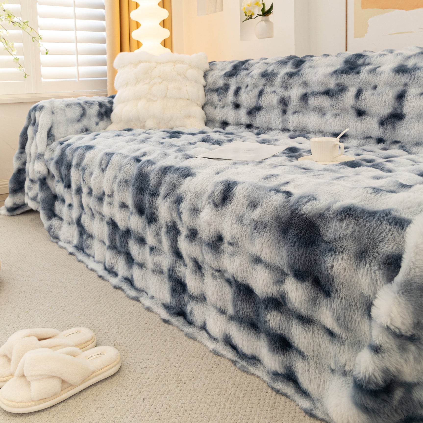 Thick Faux Fur Couch Cover Fluffy Fuzzy Warm Washable Furniture Protector for Kids Pets - Ornate Home