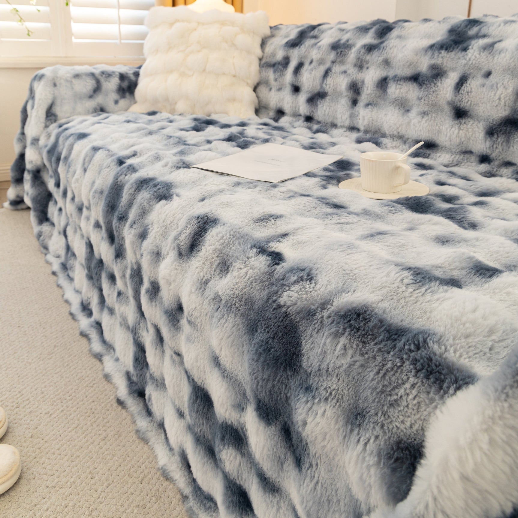 Thick Faux Fur Couch Cover Fluffy Fuzzy Warm Washable Furniture Protector for Kids Pets - Ornate Home