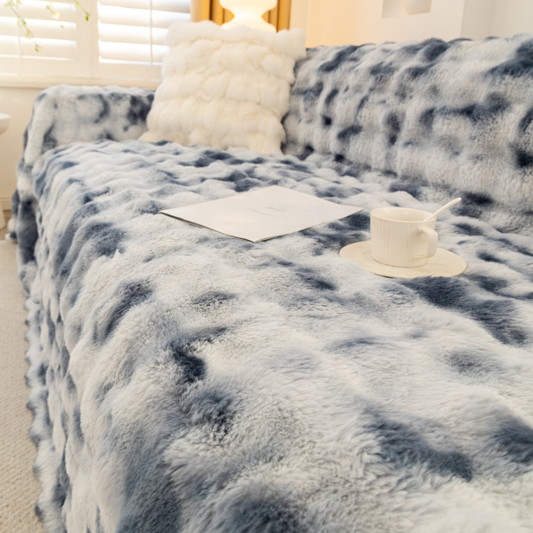 Thick Faux Fur Couch Cover Fluffy Fuzzy Warm Washable Furniture Protector for Kids Pets - Ornate Home