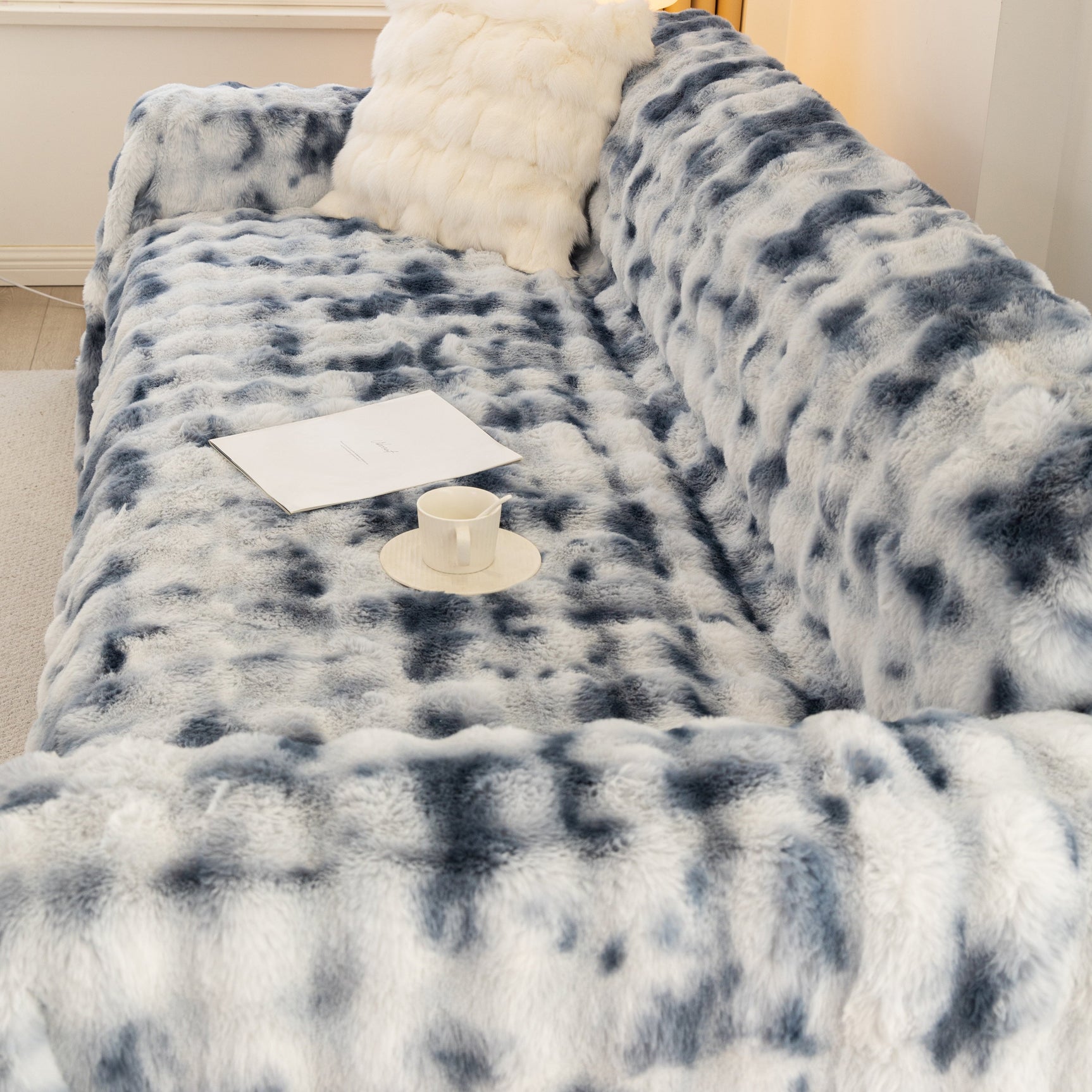 Thick Faux Fur Couch Cover Fluffy Fuzzy Warm Washable Furniture Protector for Kids Pets - Ornate Home