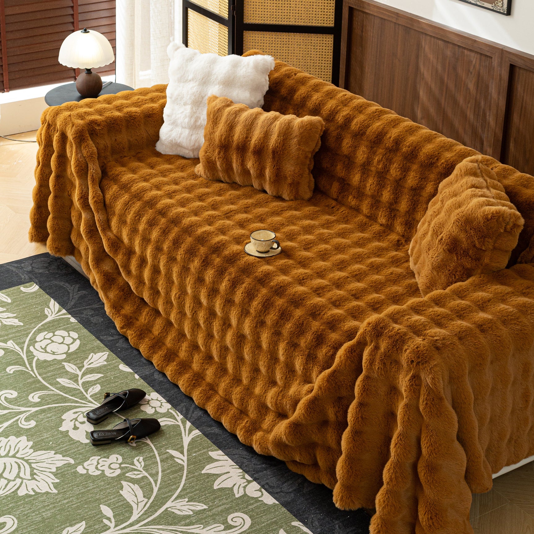 Thick Faux Fur Sofa Cover Fluffy Plush Warm Sofa Slipcover Furniture Protector for Couch Bed - Ornate Home