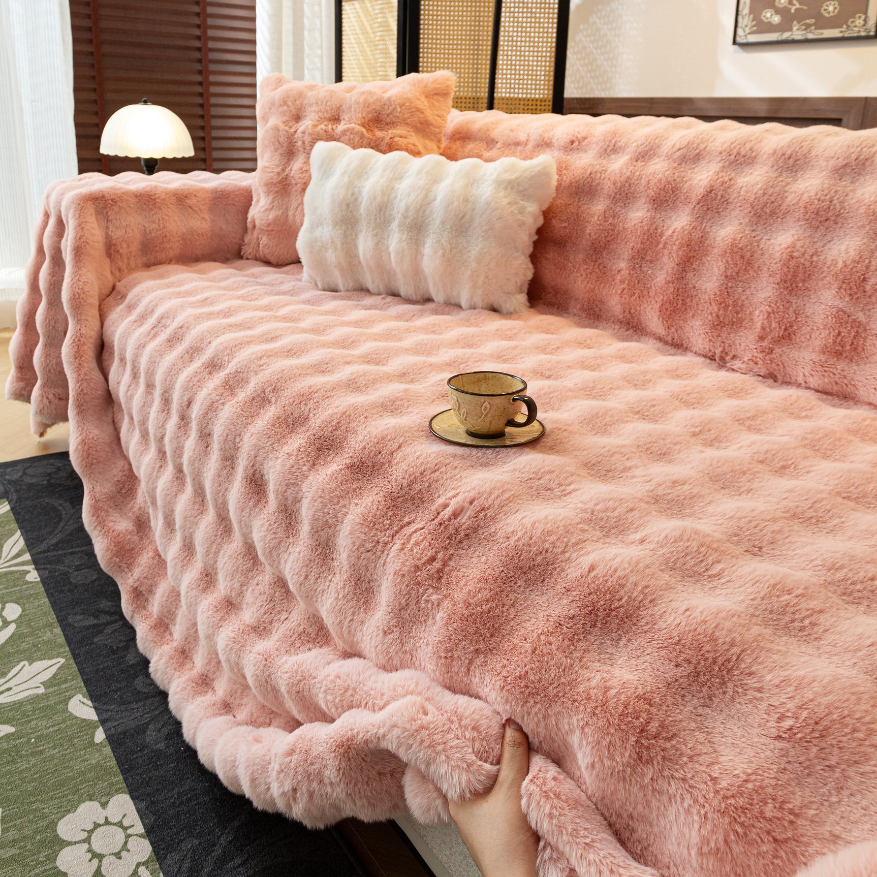 Thick Faux Fur Sofa Cover Fluffy Plush Warm Sofa Slipcover Furniture Protector for Couch Bed - Ornate Home