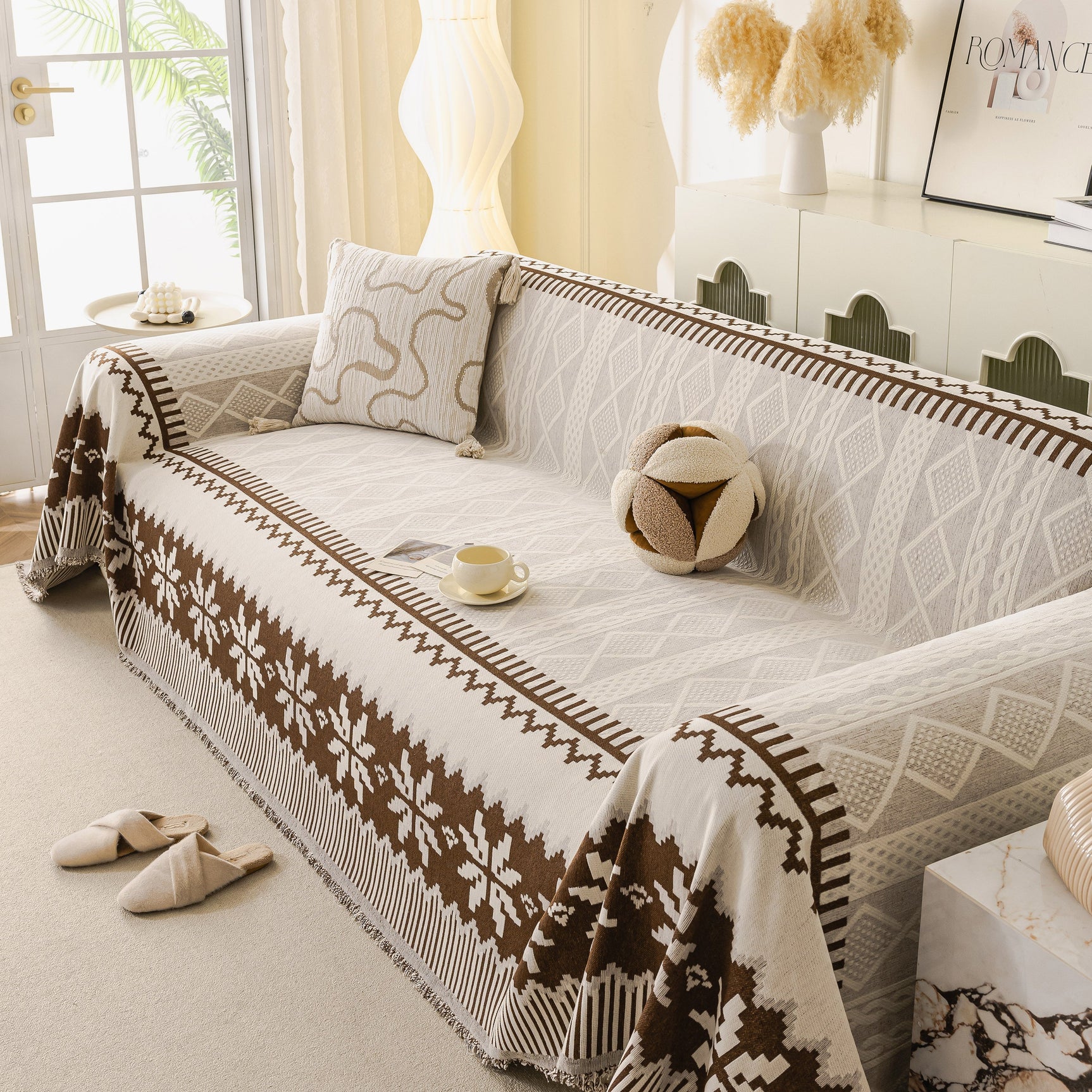 Thick Jacquard Couch Cover for Sectional Sofas, Cozy Washable Sofa Cover Throw Blanket - Ornate Home
