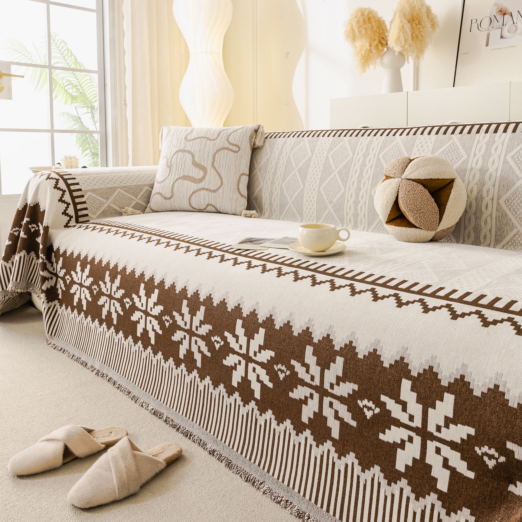 Thick Jacquard Couch Cover for Sectional Sofas, Cozy Washable Sofa Cover Throw Blanket - Ornate Home