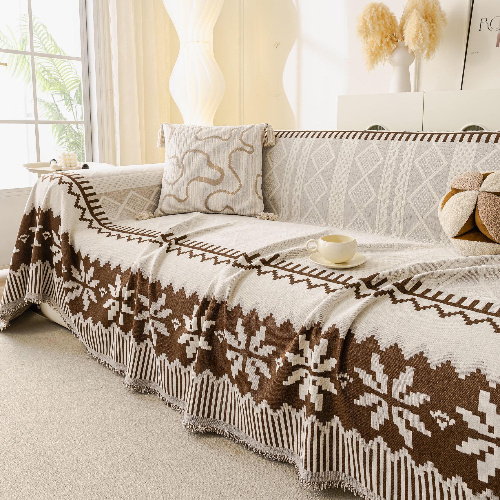 Thick Jacquard Couch Cover for Sectional Sofas, Cozy Washable Sofa Cover Throw Blanket - Ornate Home