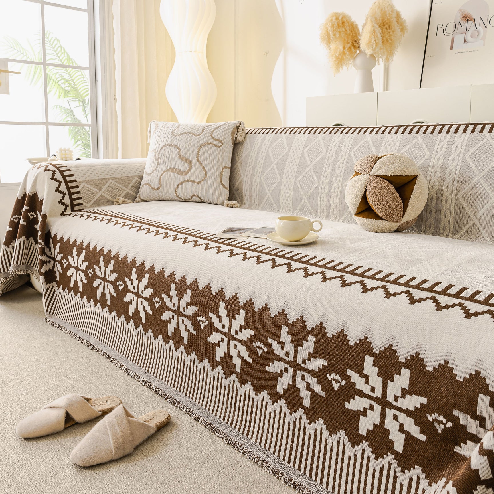 Thick Jacquard Couch Cover for Sectional Sofas, Cozy Washable Sofa Cover Throw Blanket - Ornate Home