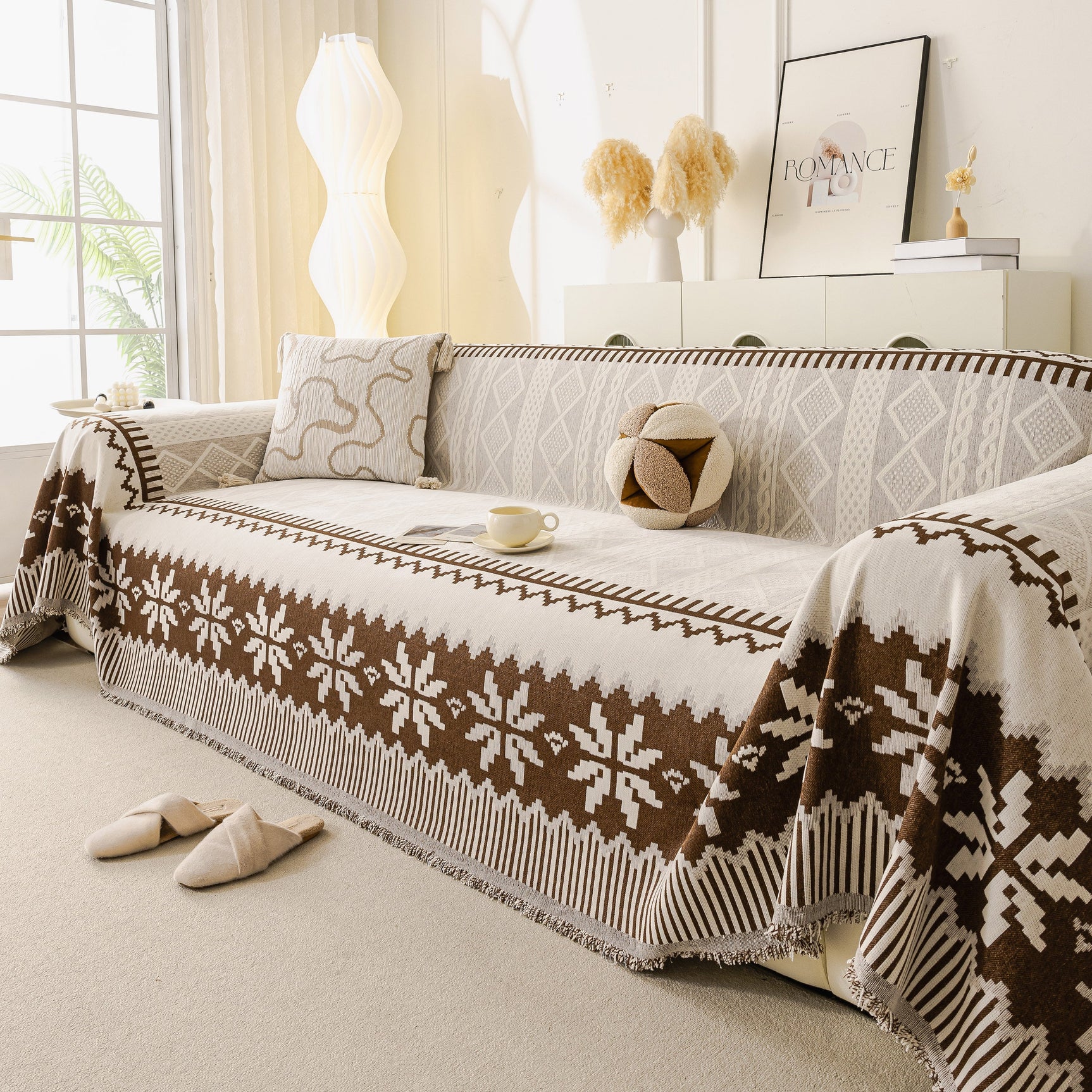 Thick Jacquard Couch Cover for Sectional Sofas, Cozy Washable Sofa Cover Throw Blanket - Ornate Home