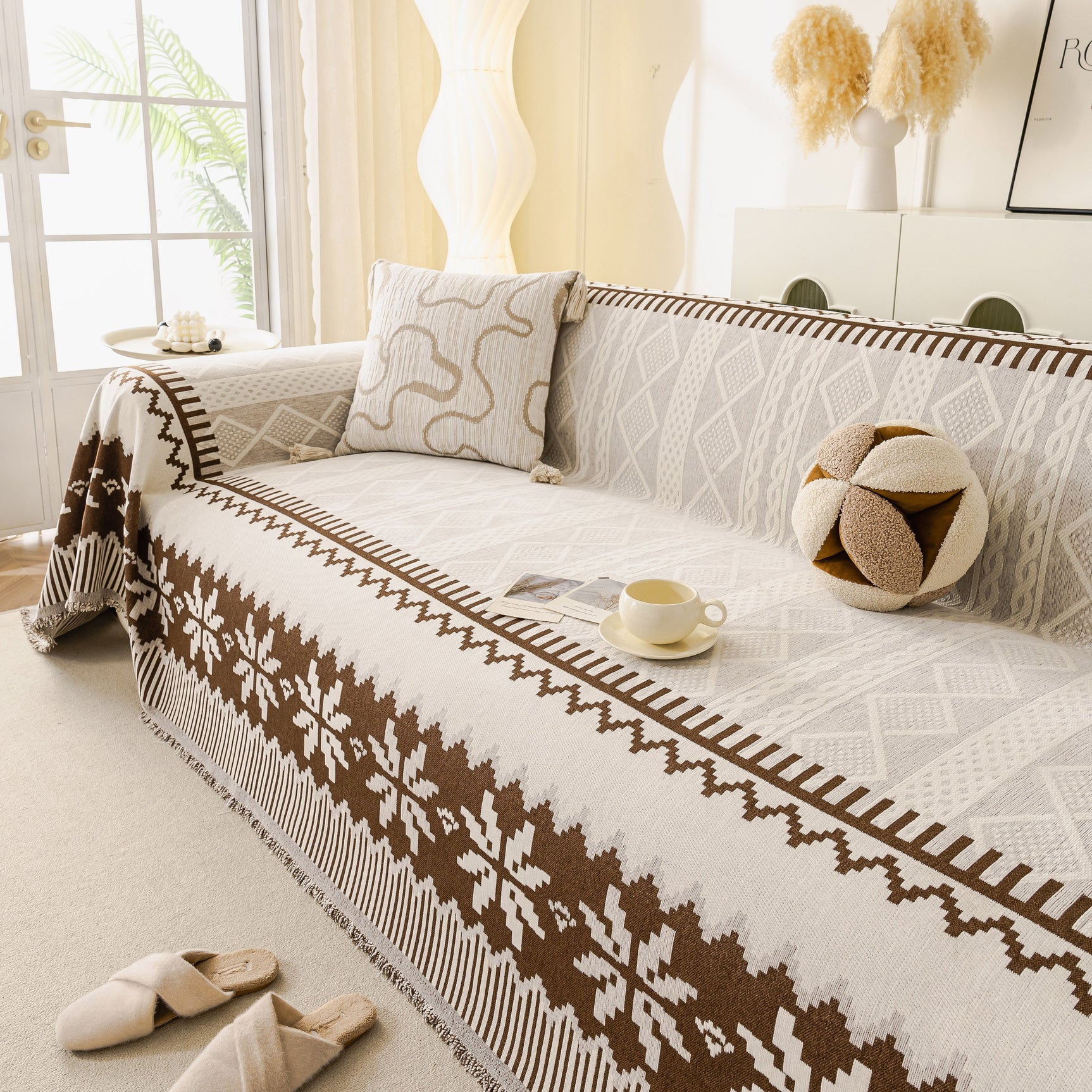 Thick Jacquard Couch Cover for Sectional Sofas, Cozy Washable Sofa Cover Throw Blanket - Ornate Home