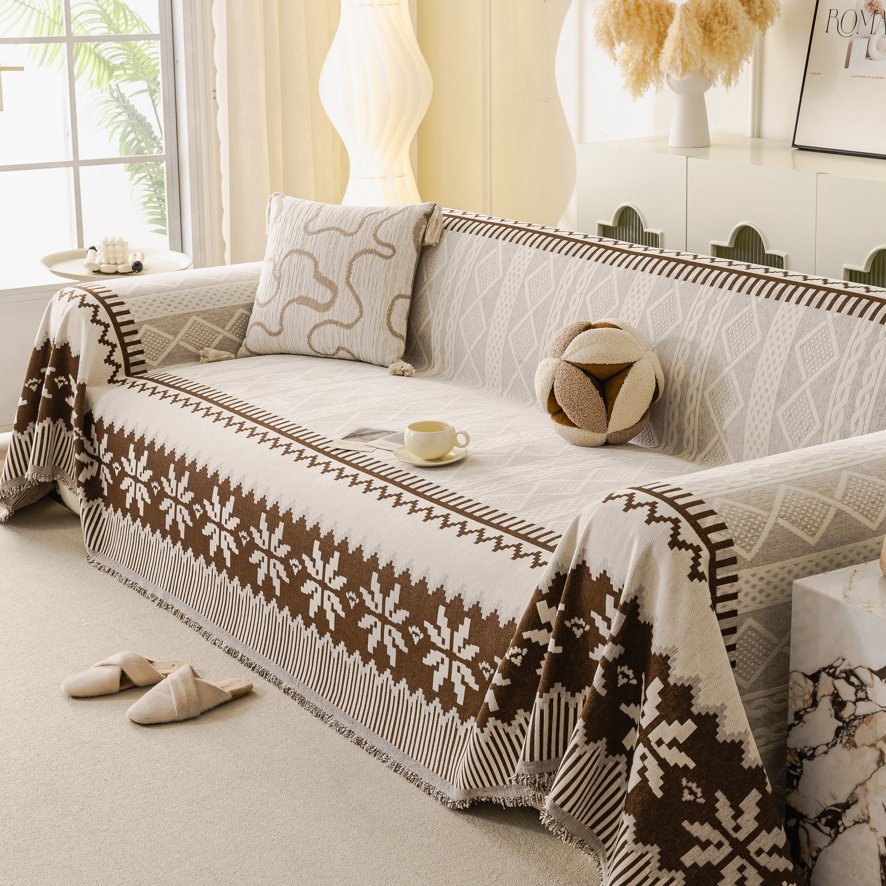 Thick Jacquard Couch Cover for Sectional Sofas, Cozy Washable Sofa Cover Throw Blanket - Ornate Home