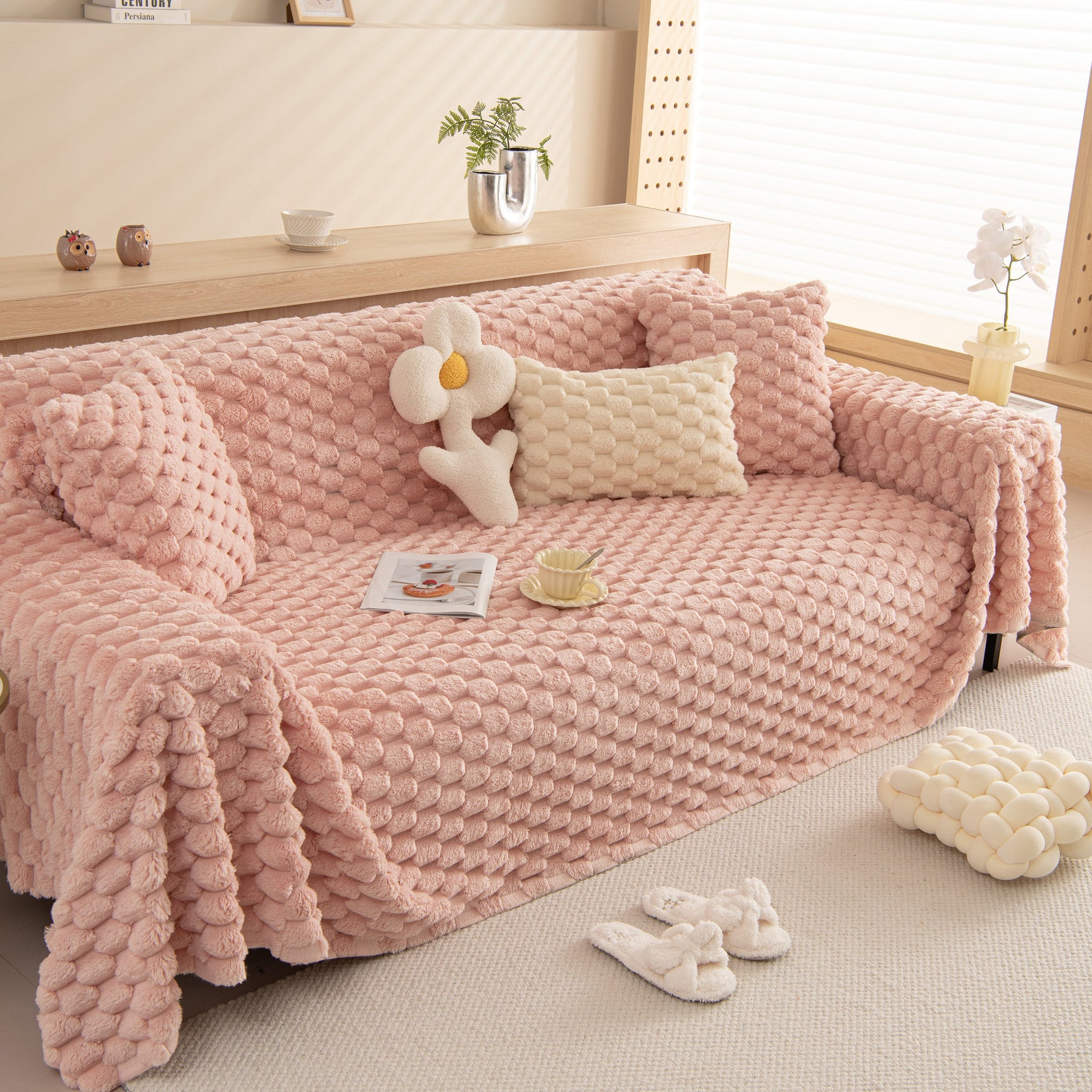 Thick Plush Faux Fur Couch Cover Blanket Warm Fuzzy Blanket Couch Protector for Winter - Ornate Home