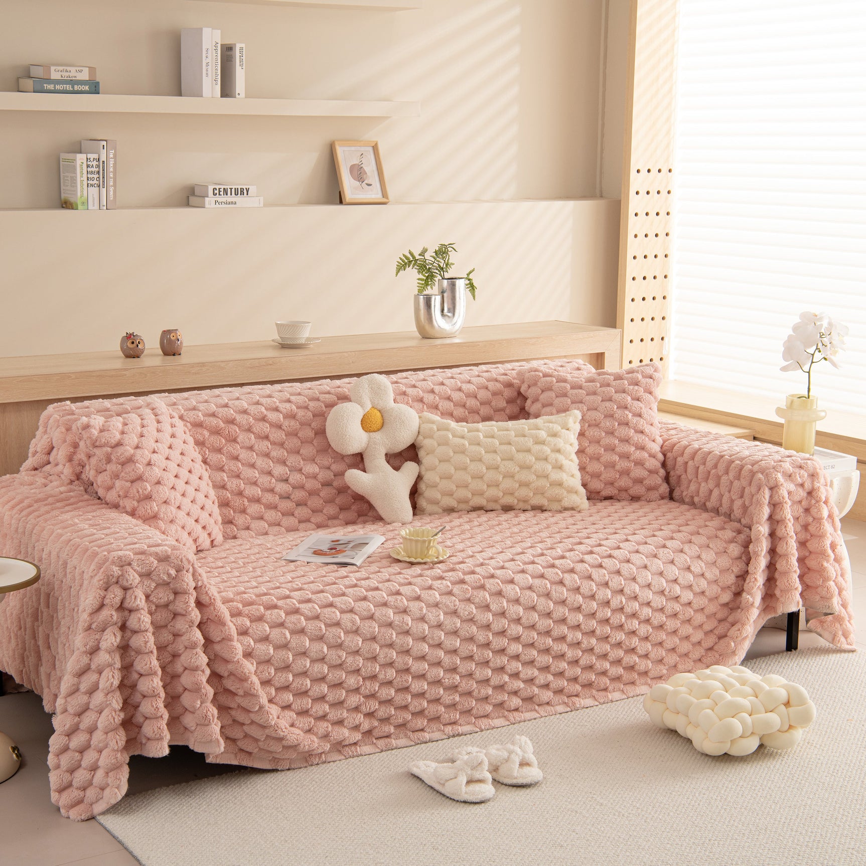 Thick Plush Faux Fur Couch Cover Blanket Warm Fuzzy Blanket Couch Protector for Winter - Ornate Home