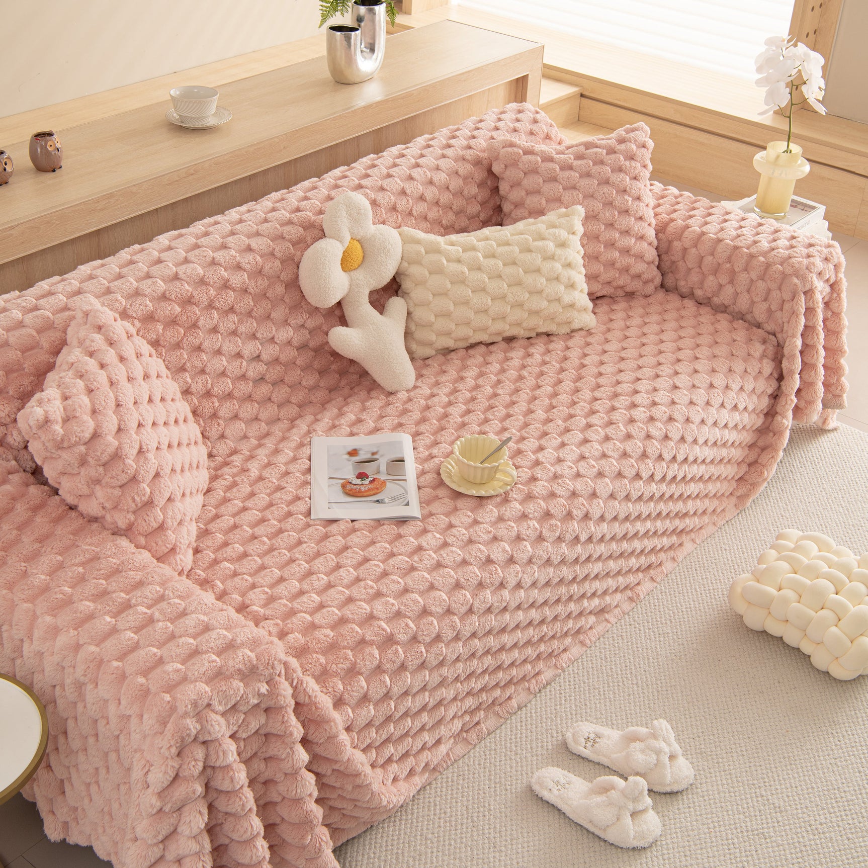 Thick Plush Faux Fur Couch Cover Blanket Warm Fuzzy Blanket Couch Protector for Winter - Ornate Home