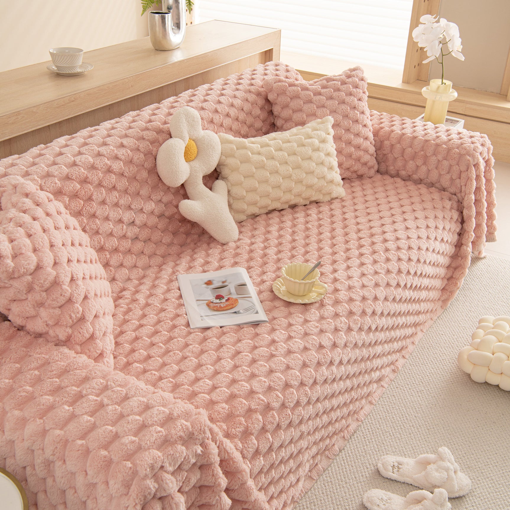 Thick Plush Faux Fur Couch Cover Blanket Warm Fuzzy Blanket Couch Protector for Winter - Ornate Home