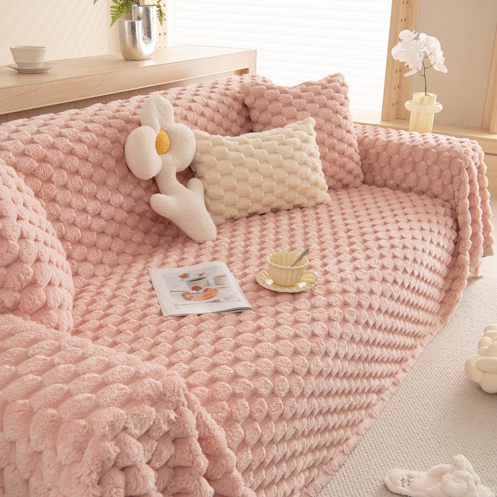 Thick Plush Faux Fur Couch Cover Blanket Warm Fuzzy Blanket Couch Protector for Winter - Ornate Home