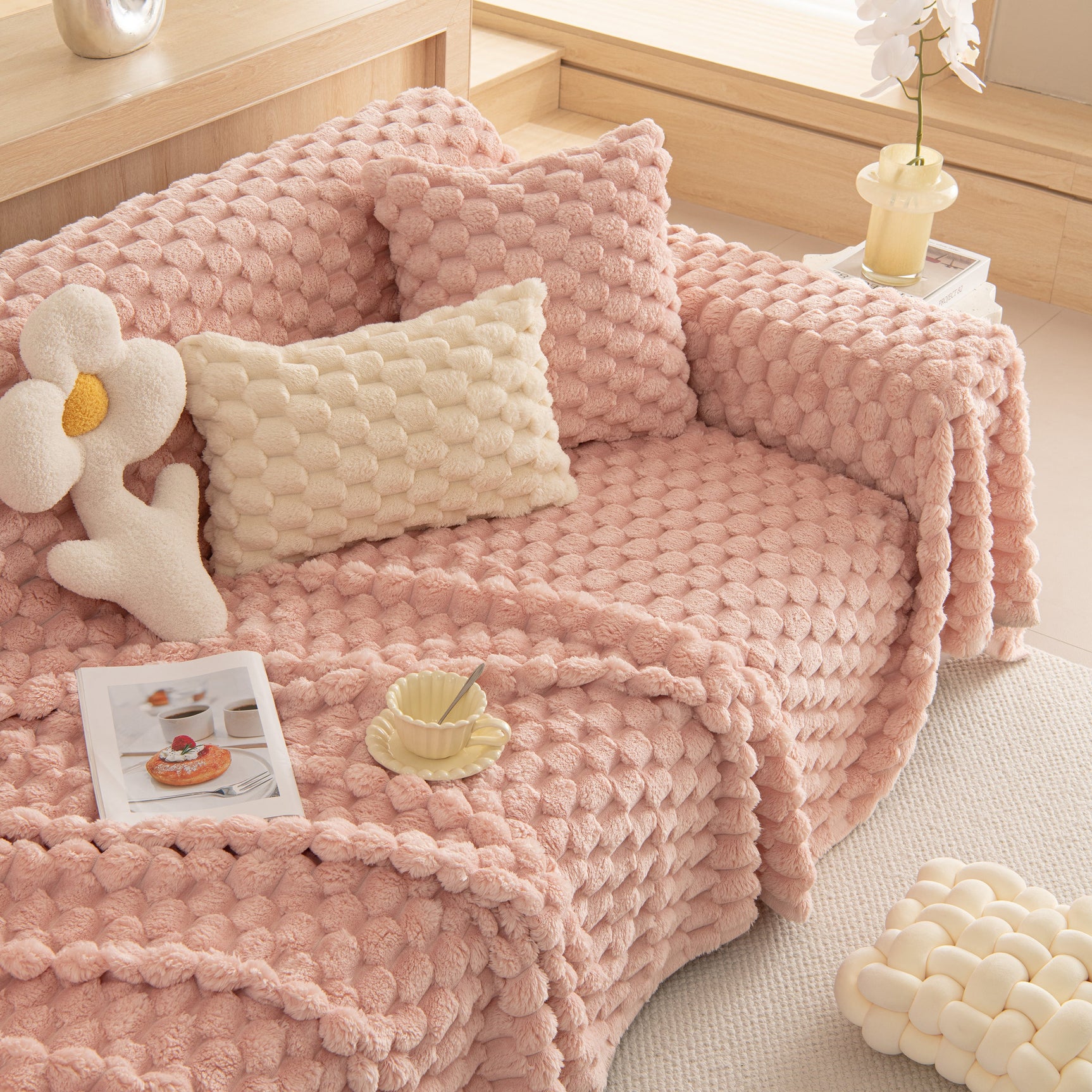 Thick Plush Faux Fur Couch Cover Blanket Warm Fuzzy Blanket Couch Protector for Winter - Ornate Home