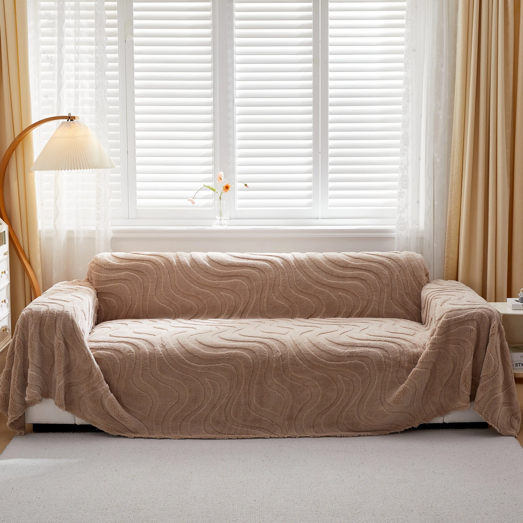 Thick Plush Jacquard Velvet Throw Blanket on Sofa, Sofa Slipcovers and Sectional Sofa Covers - Ornate Home