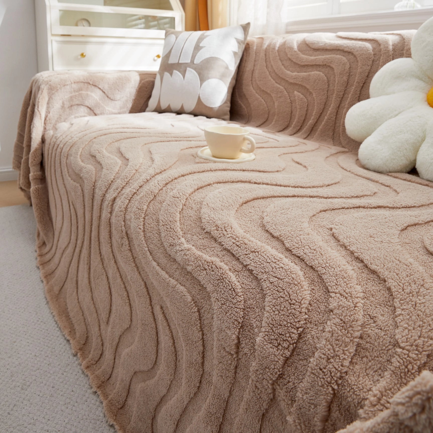Thick Plush Jacquard Velvet Throw Blanket on Sofa, Sofa Slipcovers and Sectional Sofa Covers - Ornate Home