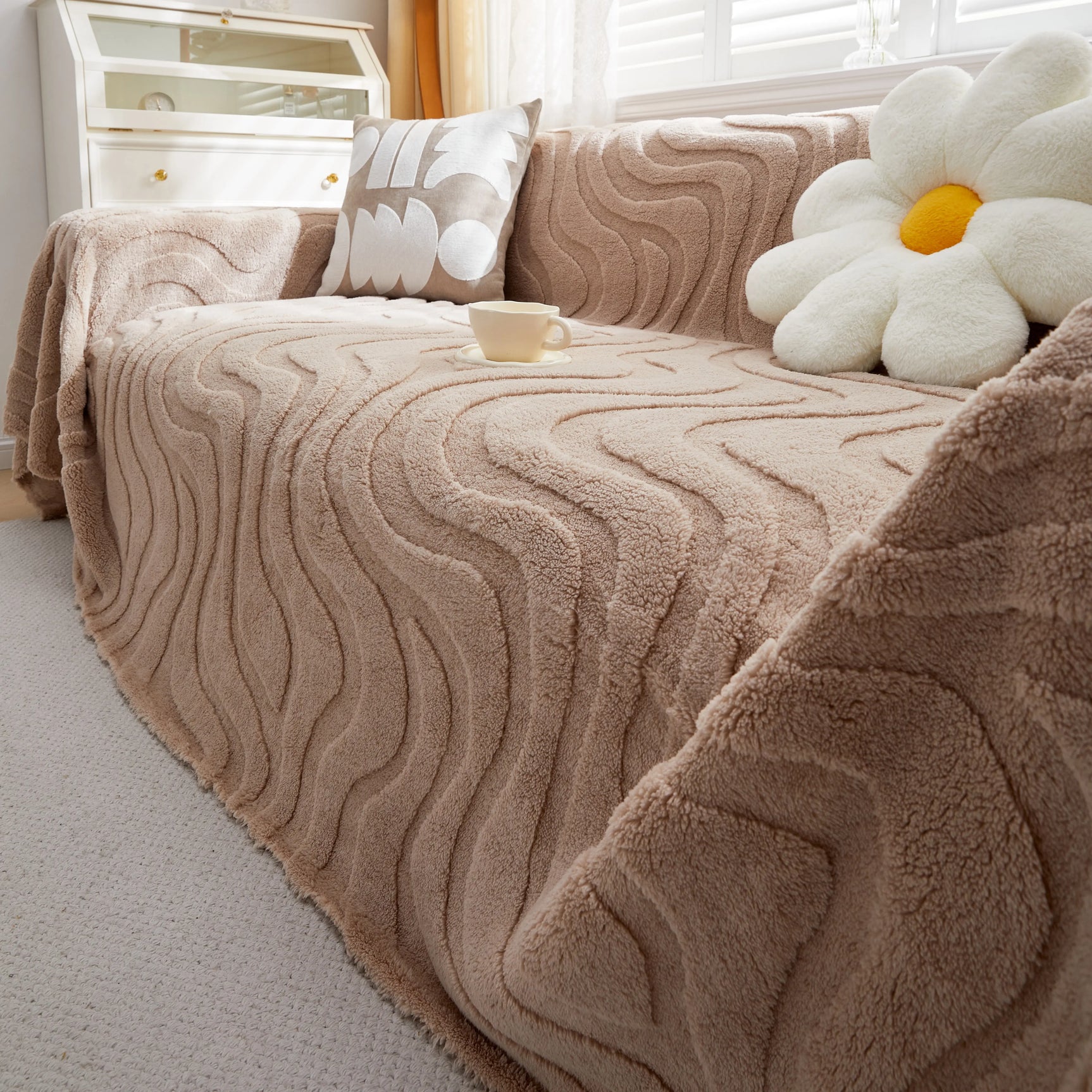 Thick Plush Jacquard Velvet Throw Blanket on Sofa, Sofa Slipcovers and Sectional Sofa Covers - Ornate Home