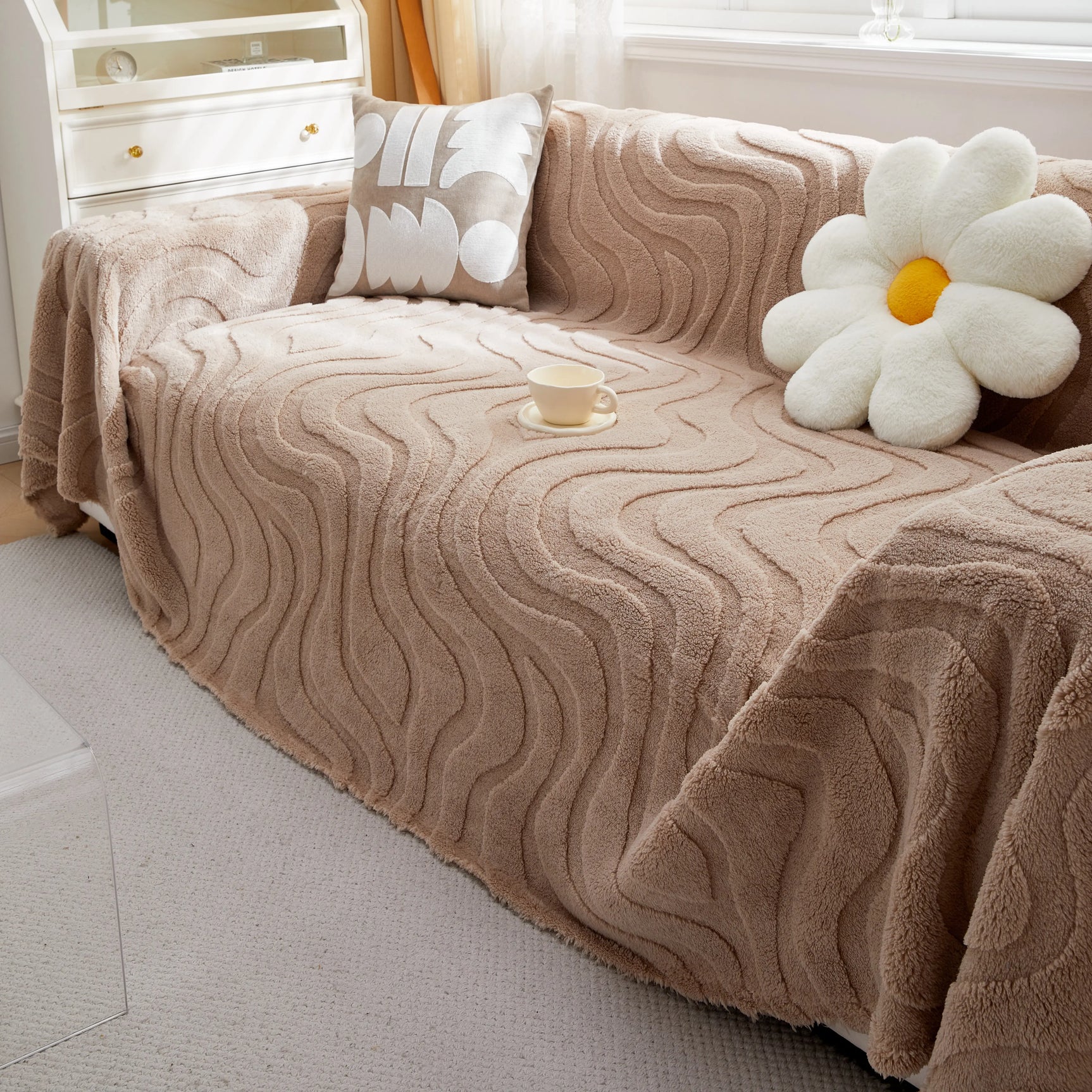 Thick Plush Jacquard Velvet Throw Blanket on Sofa, Sofa Slipcovers and Sectional Sofa Covers - Ornate Home